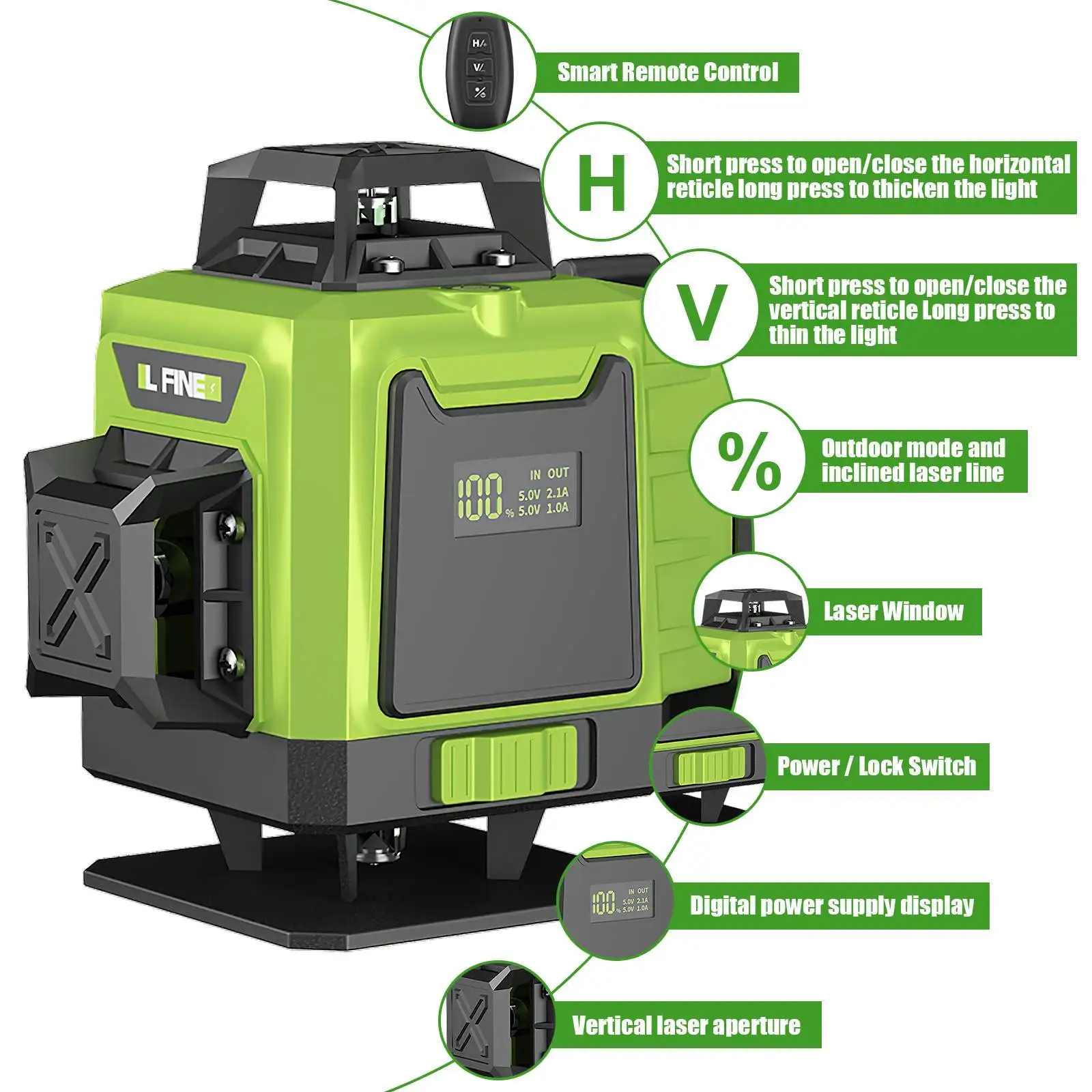 16 Lines 4D Laser Level 12 Lines 3D level 360 ° selflifting Horizontal and Vertical Cross Super power Green Laser Beams