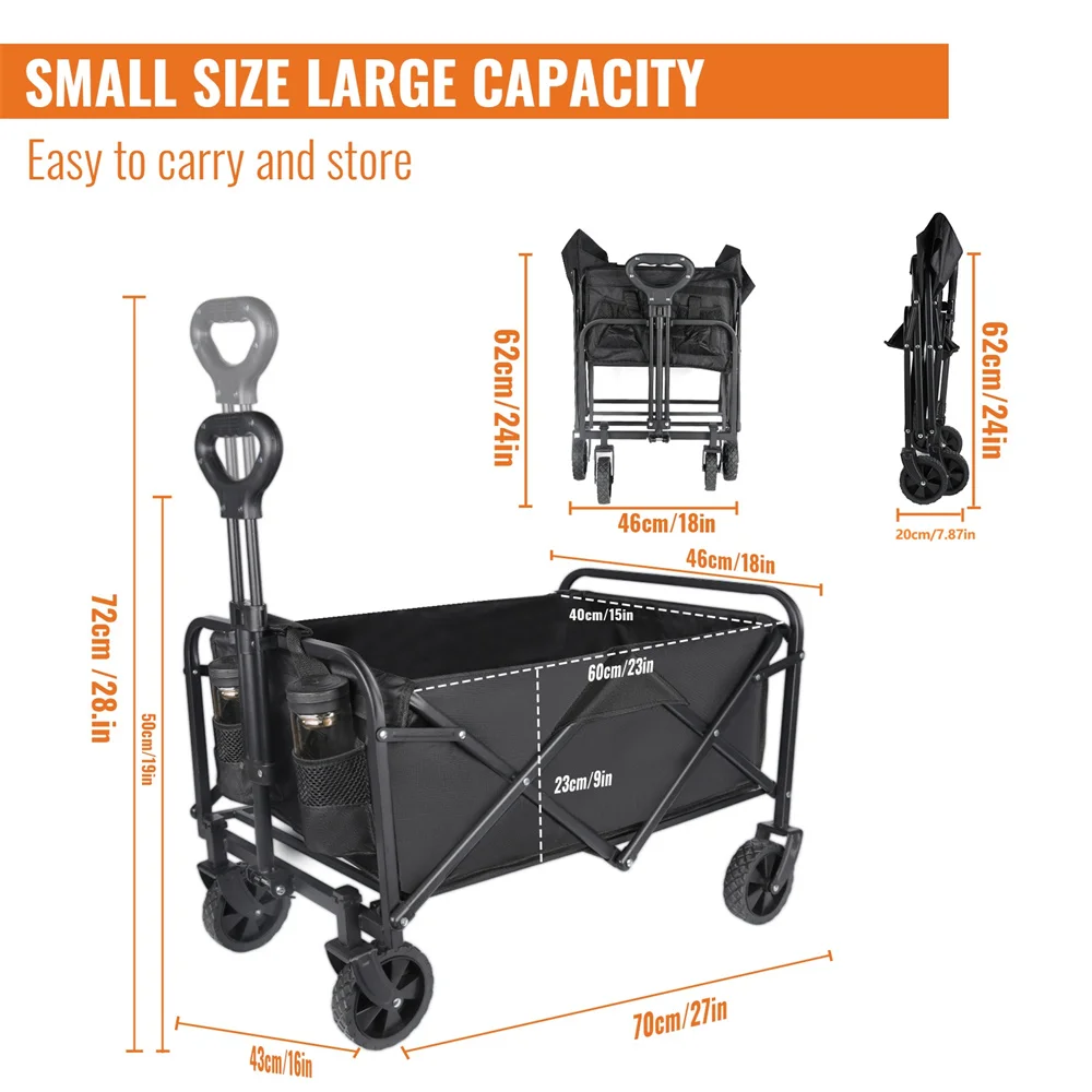 Large Collapsible Garden Camping Trolley Cart Outdoor Strong Load-bearing Beach Wagon Utility Carts With Wheels and Handle