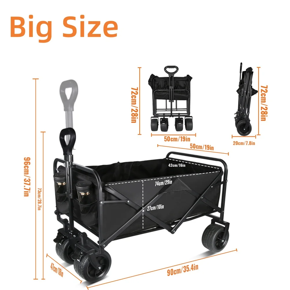 Large Collapsible Garden Camping Trolley Cart Outdoor Strong Load-bearing Beach Wagon Utility Carts With Wheels and Handle