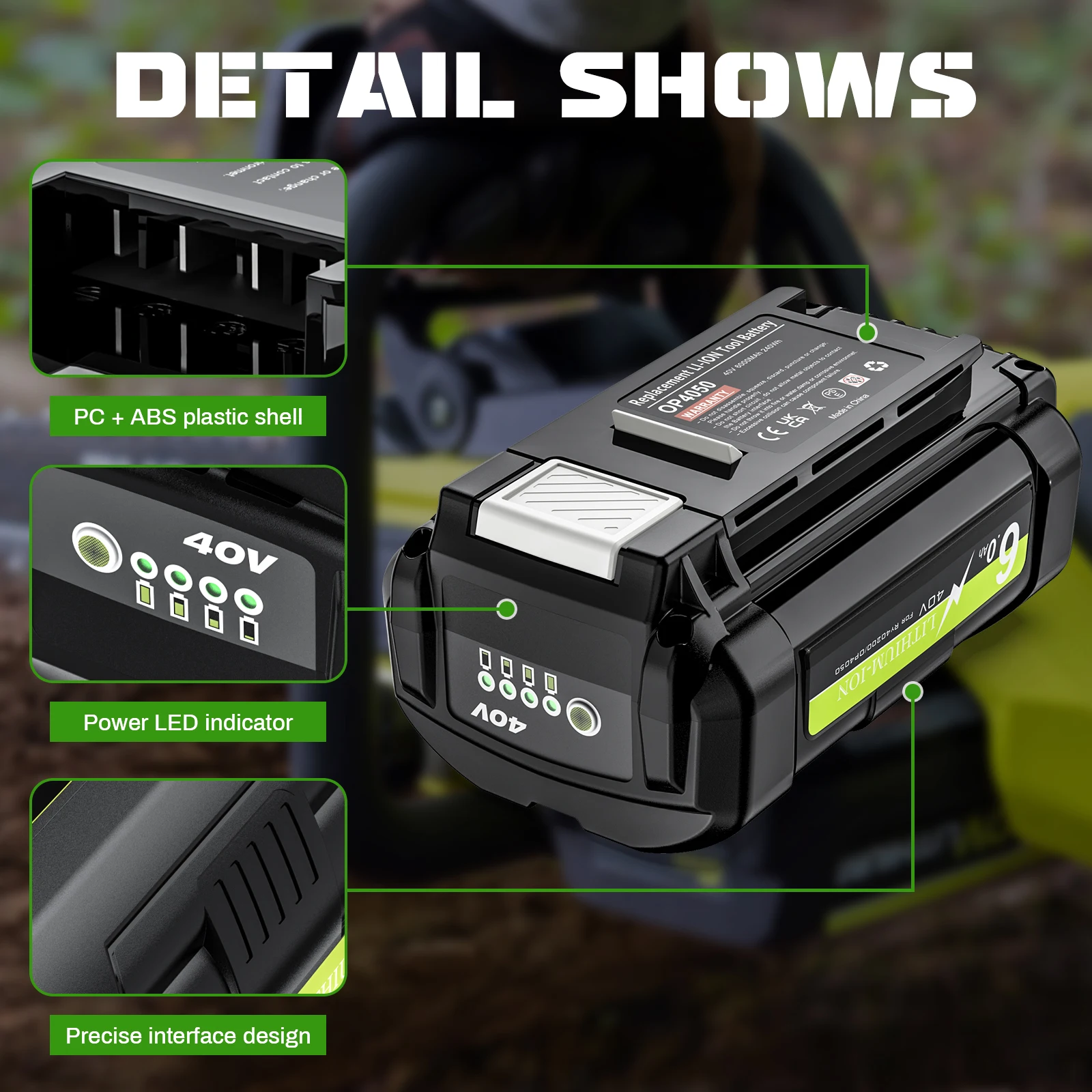 For Ryobi Battery 40V OP4050 6000mAh Lithium-ion Battery Replacement Battery For Ryobi OP4050 OP4060 Series Lawn Mowers Tool