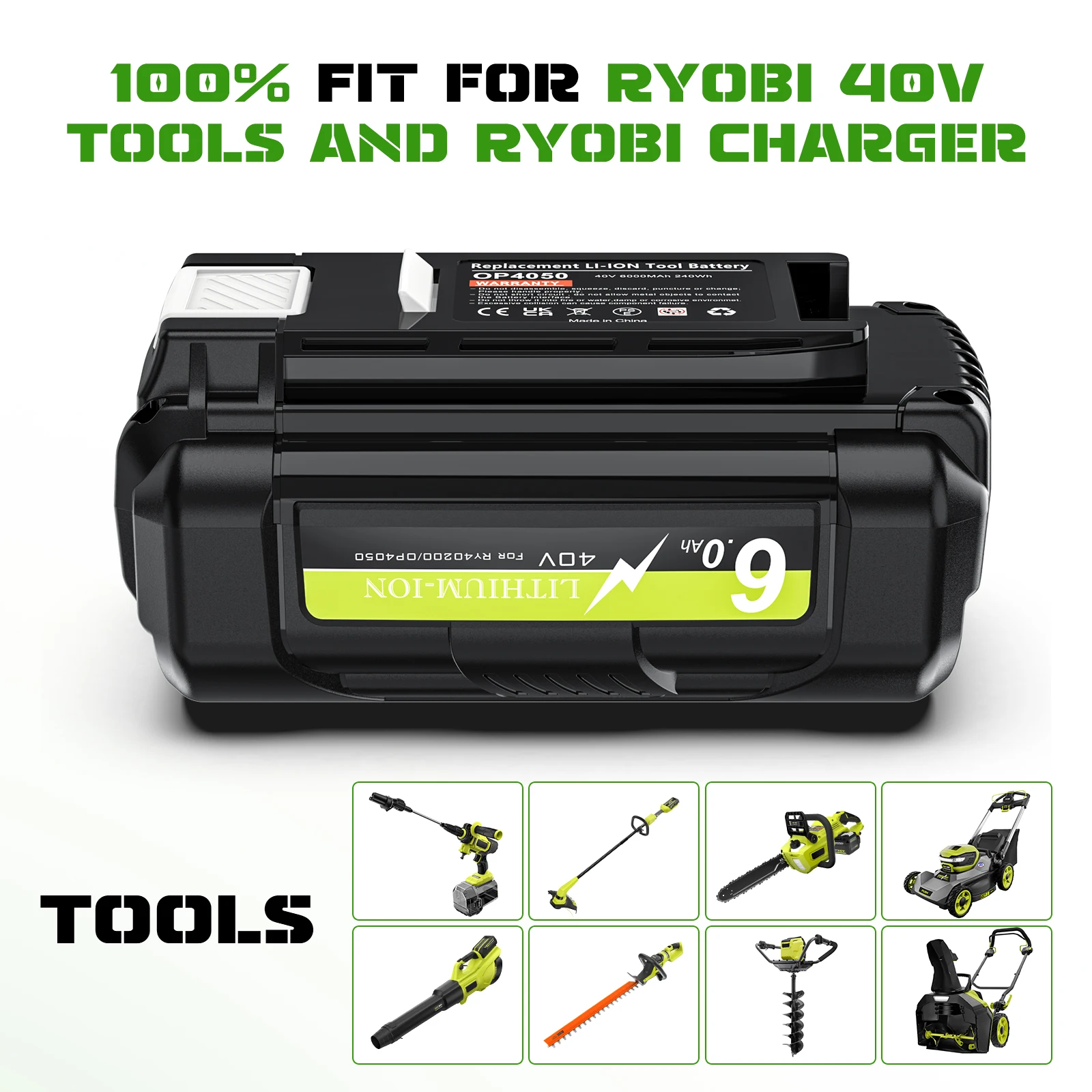 For Ryobi Battery 40V OP4050 6000mAh Lithium-ion Battery Replacement Battery For Ryobi OP4050 OP4060 Series Lawn Mowers Tool