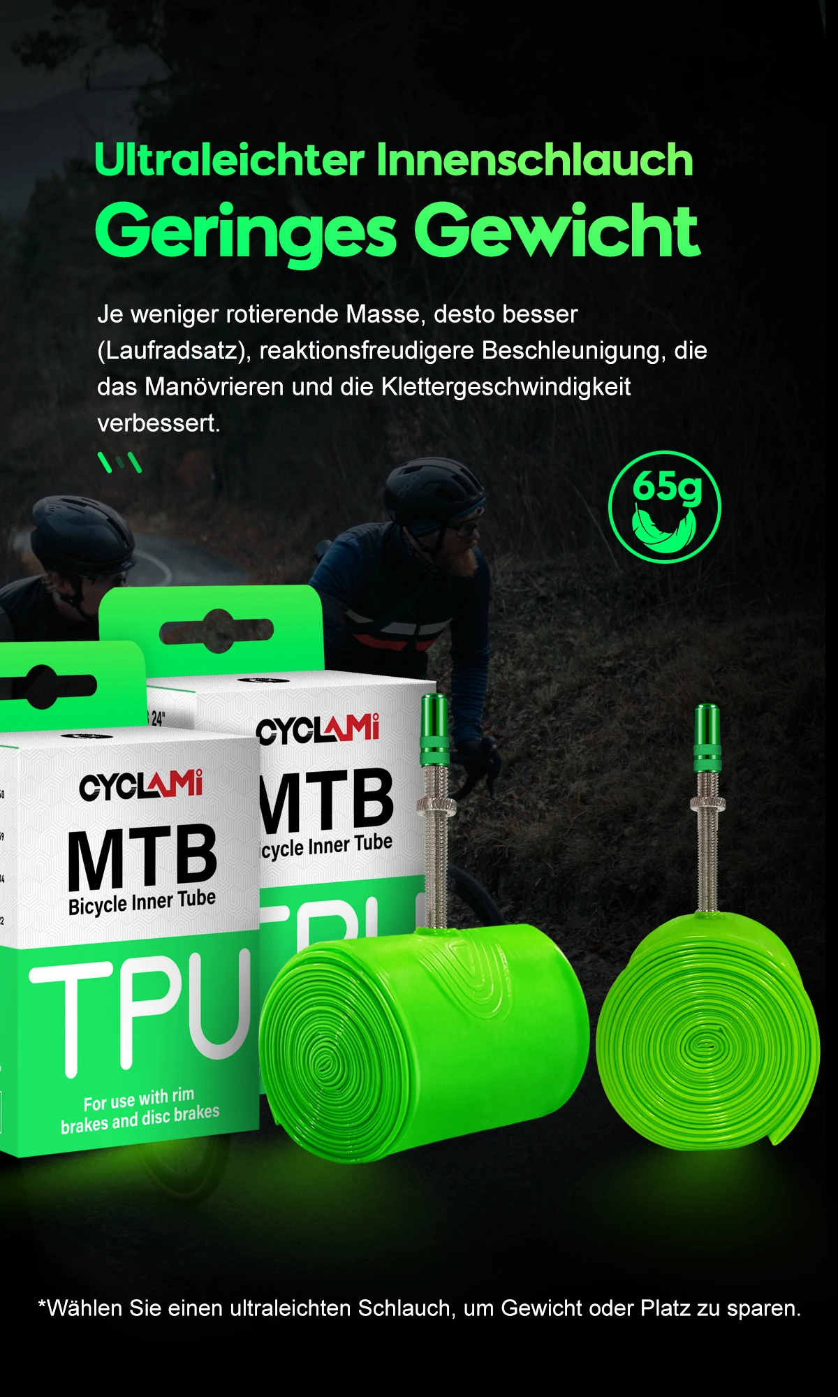2pcs CYCLAMI Ultralight Bike Inner Tube 26 27.5 29 Inches MTB Bicycle TPU Material Bicycle Tire 45mm French Valve FV Super Light