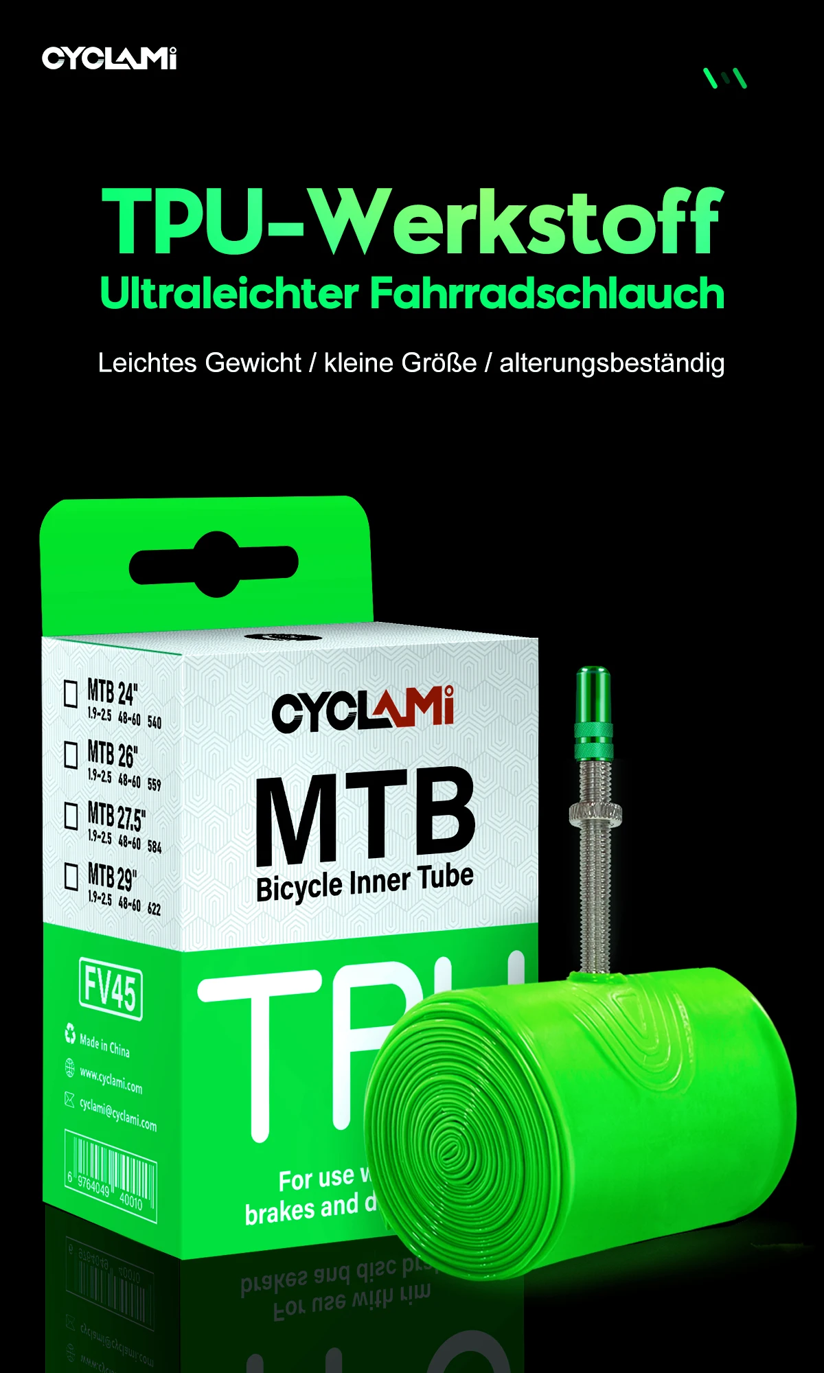 2pcs CYCLAMI Ultralight Bike Inner Tube 26 27.5 29 Inches MTB Bicycle TPU Material Bicycle Tire 45mm French Valve FV Super Light