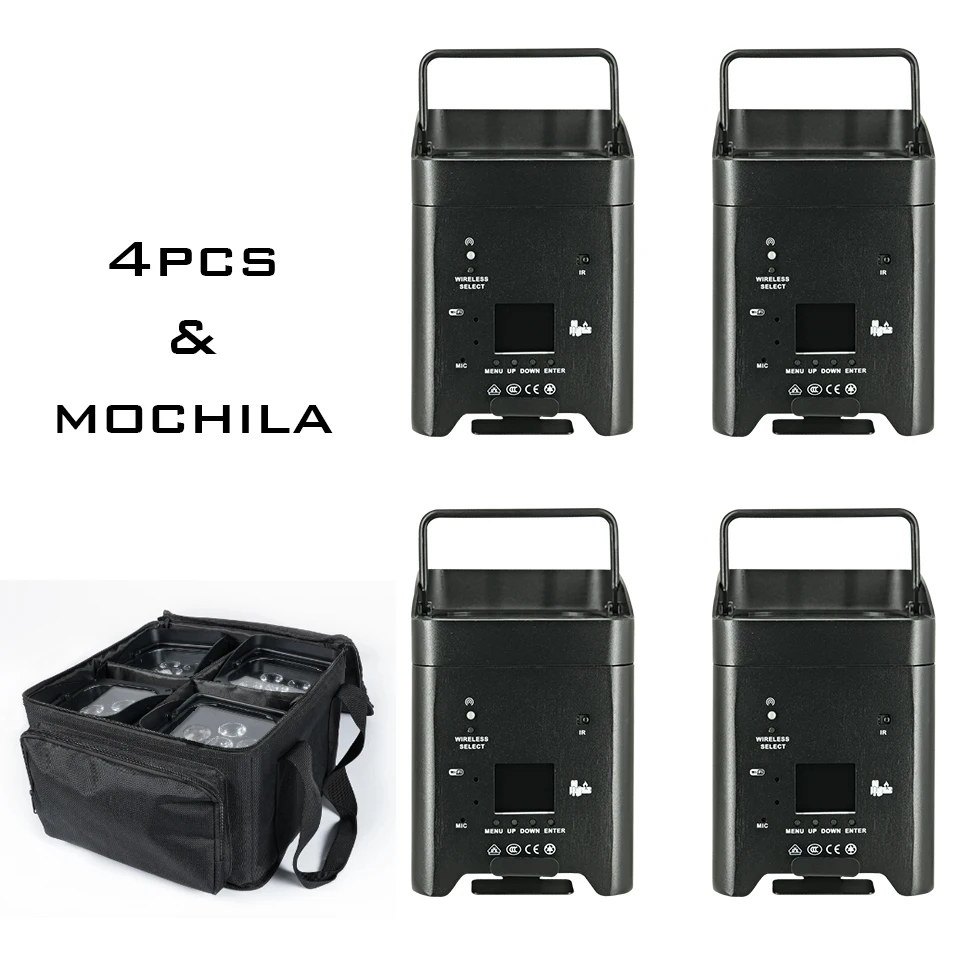 4PCS Wireless Remote Control LED 6x18W 6 in 1 RGBAW+UV Par Light Battery Movable for Disco KTV Bar Christmas Lights