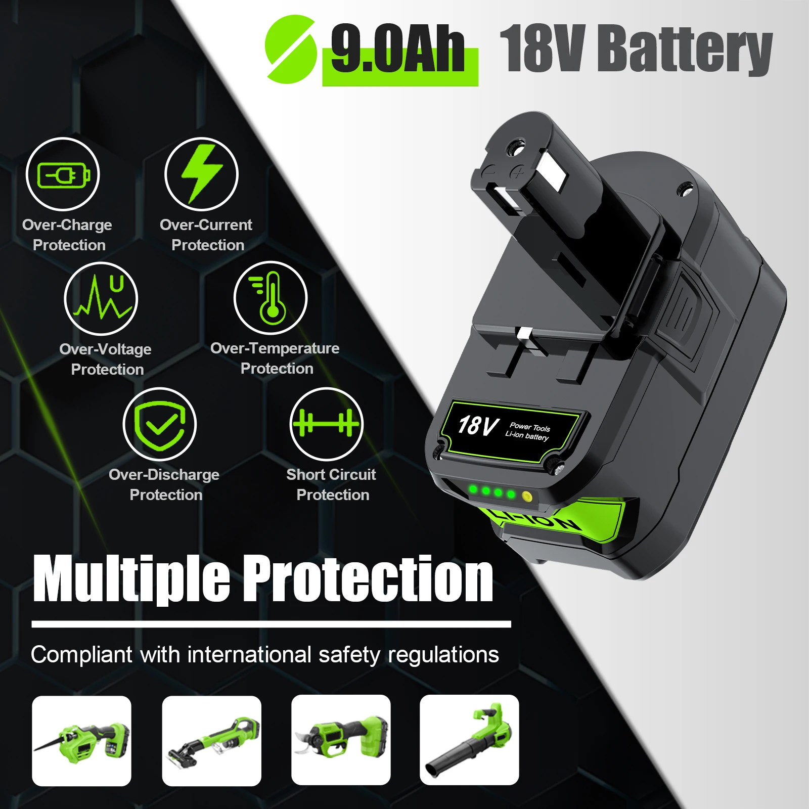 Bonacell 6000mah For Ryobi 18V Tool Battery Li-ion Battery Replacement Battery For Ryobi P108 P104 P107 Cordless Power Tools