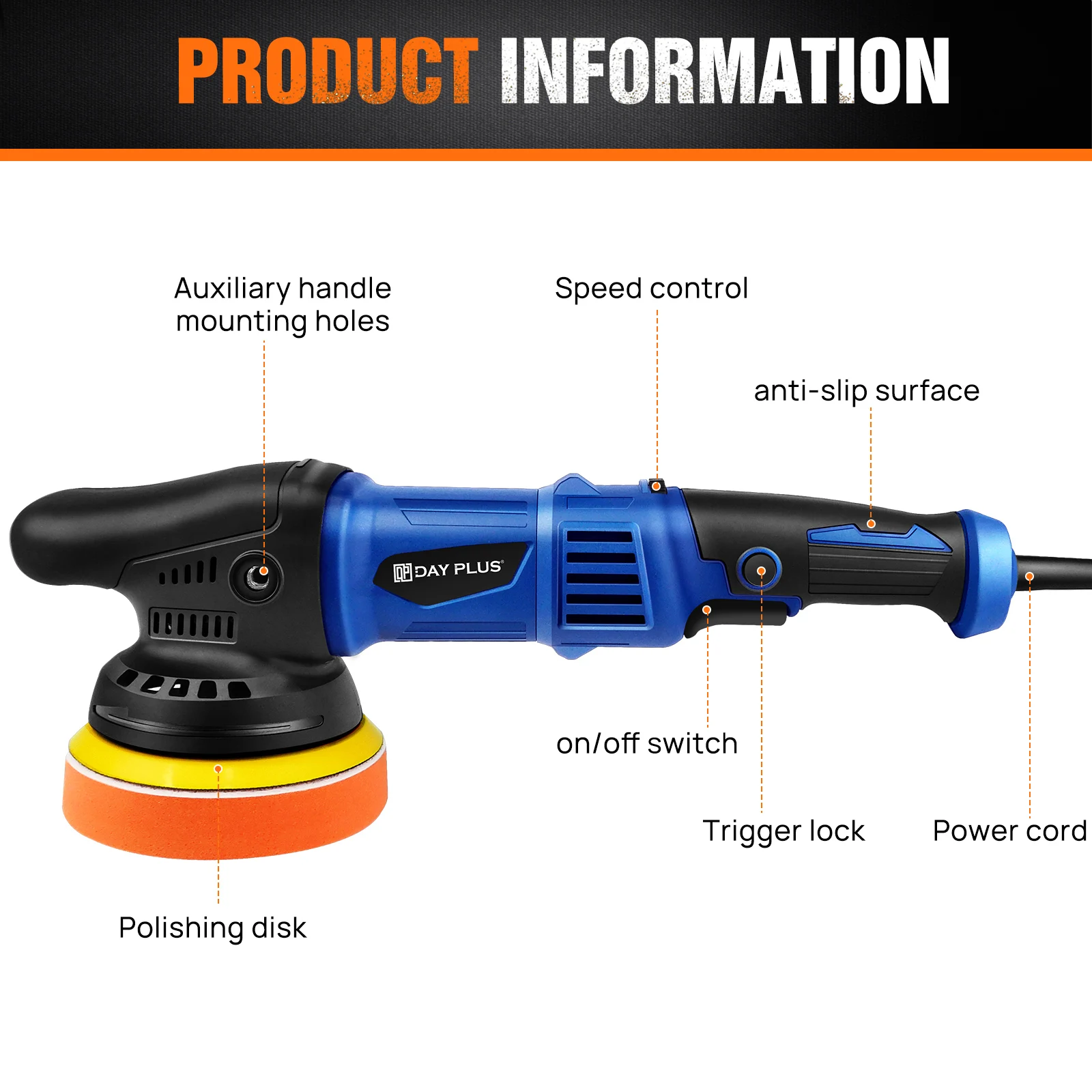 BRIEFNESS Dual Action Car Polisher Variable Speed Dual Action Car Polisher 5000W Dual Action Car Polisher DA Car Polisher