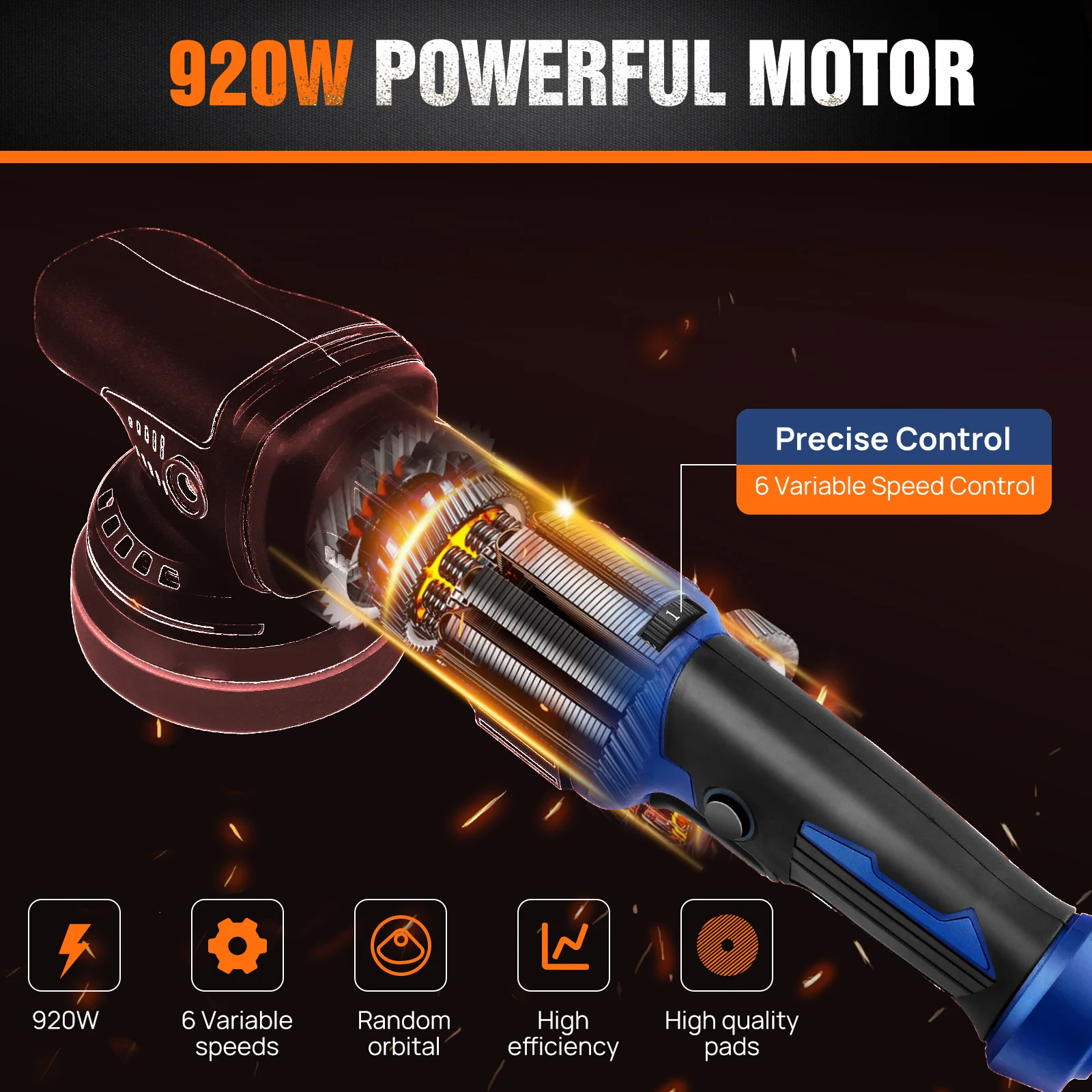 BRIEFNESS Dual Action Car Polisher Variable Speed Dual Action Car Polisher 5000W Dual Action Car Polisher DA Car Polisher