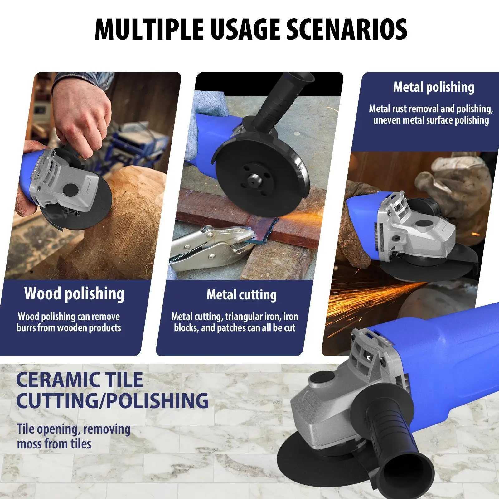 High Performance Professional Corded 900W Angle Grinder 12000RPM Cutting Sanding Polishing Grinding 115mm Disc Precision Tool