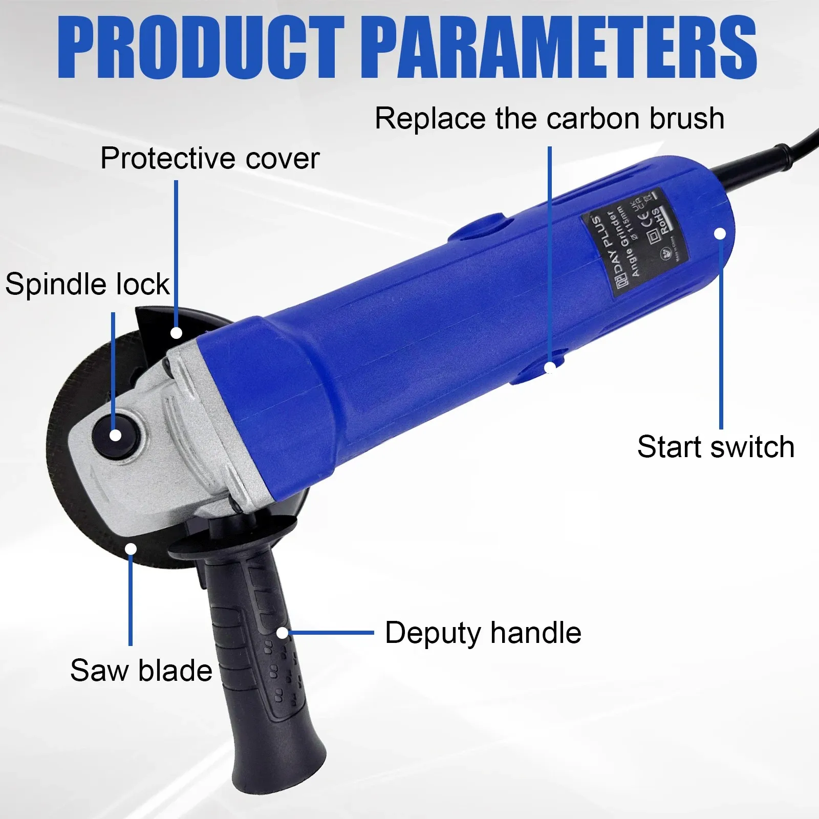 High Performance Professional Corded 900W Angle Grinder 12000RPM Cutting Sanding Polishing Grinding 115mm Disc Precision Tool