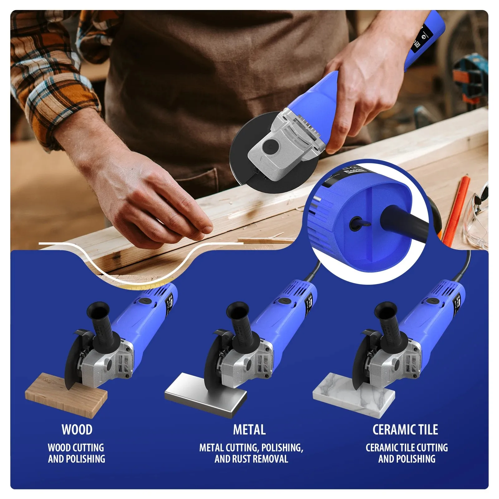 High Performance Professional Corded 900W Angle Grinder 12000RPM Cutting Sanding Polishing Grinding 115mm Disc Precision Tool