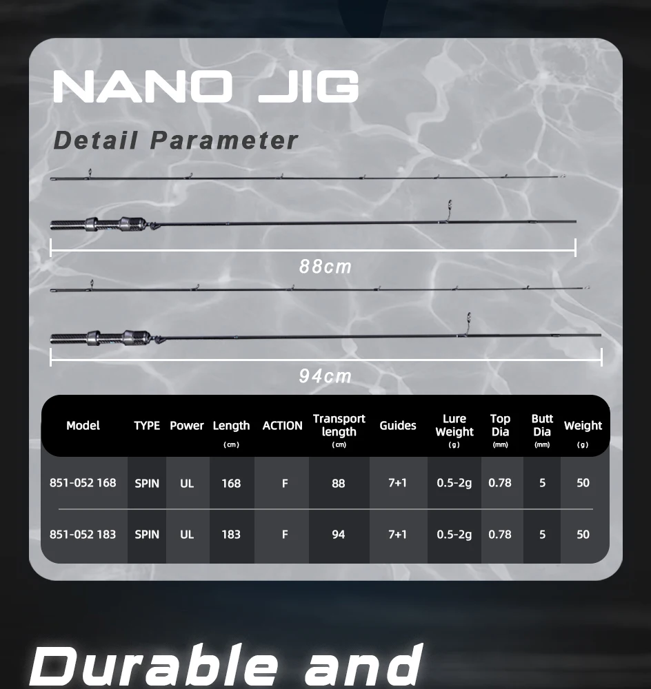 MIFINE Nano Jig Spinning Rod Ultra-lightweight Fishing Rod 1.68m/1.83m 0.5-2g Fast Action for Bass Trout Saltwater Freshwater