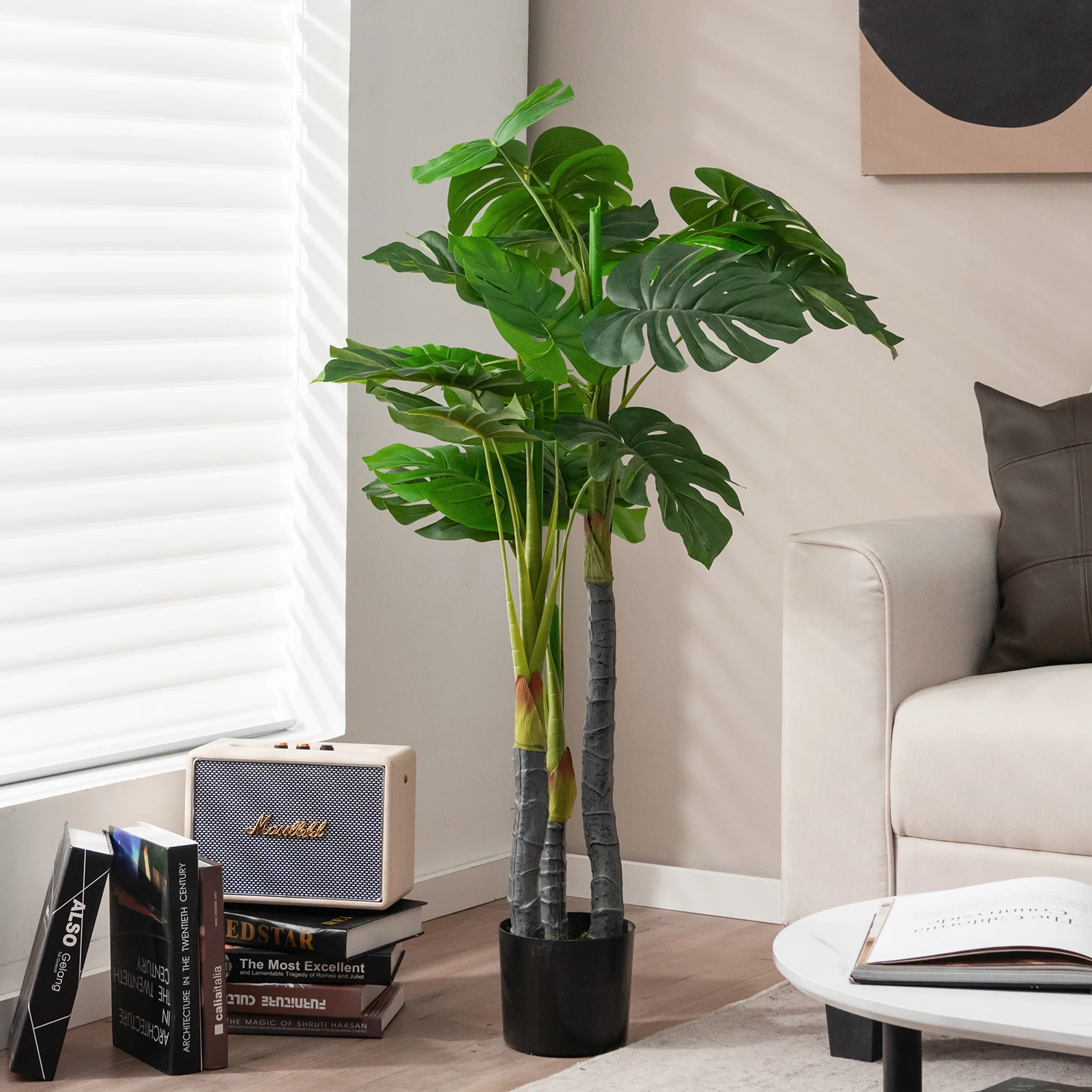 120cm Artificial Plants Monstera Deliciosa Art Tree Green 20 Leaves Plastic Pot Art plant Home