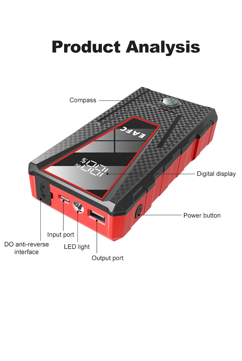 Car Jump Starter 1200A Portable Power Bank Car Battery Booster 12V Car Starting Device for Petrol 4.0L Diesel 2.0L
