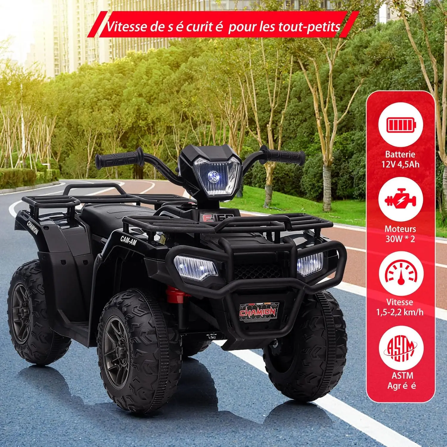 12V Electric ATV for Kids Push Vehicle with Safe Speed of 2.2mph Forward/Reverse Function LED Headlight Music and USB