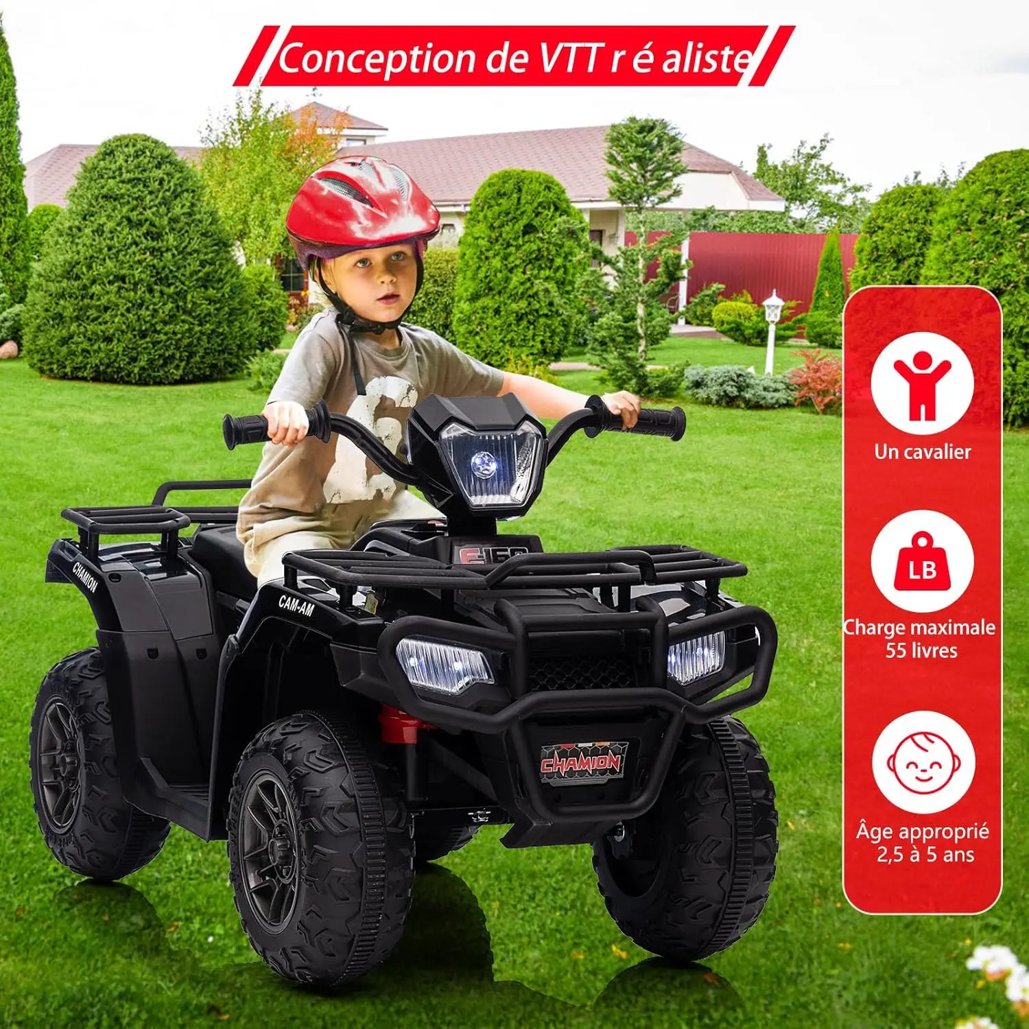 12V Electric ATV for Kids Push Vehicle with Safe Speed of 2.2mph Forward/Reverse Function LED Headlight Music and USB