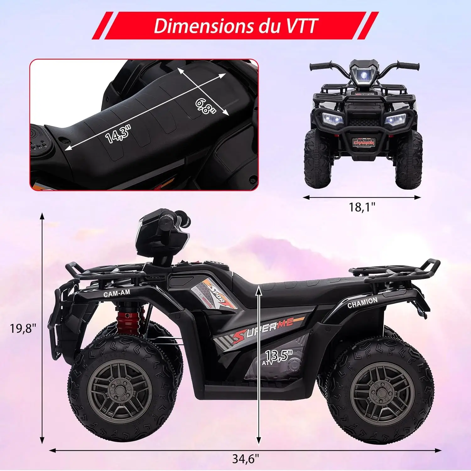 12V Electric ATV for Kids Push Vehicle with Safe Speed of 2.2mph Forward/Reverse Function LED Headlight Music and USB