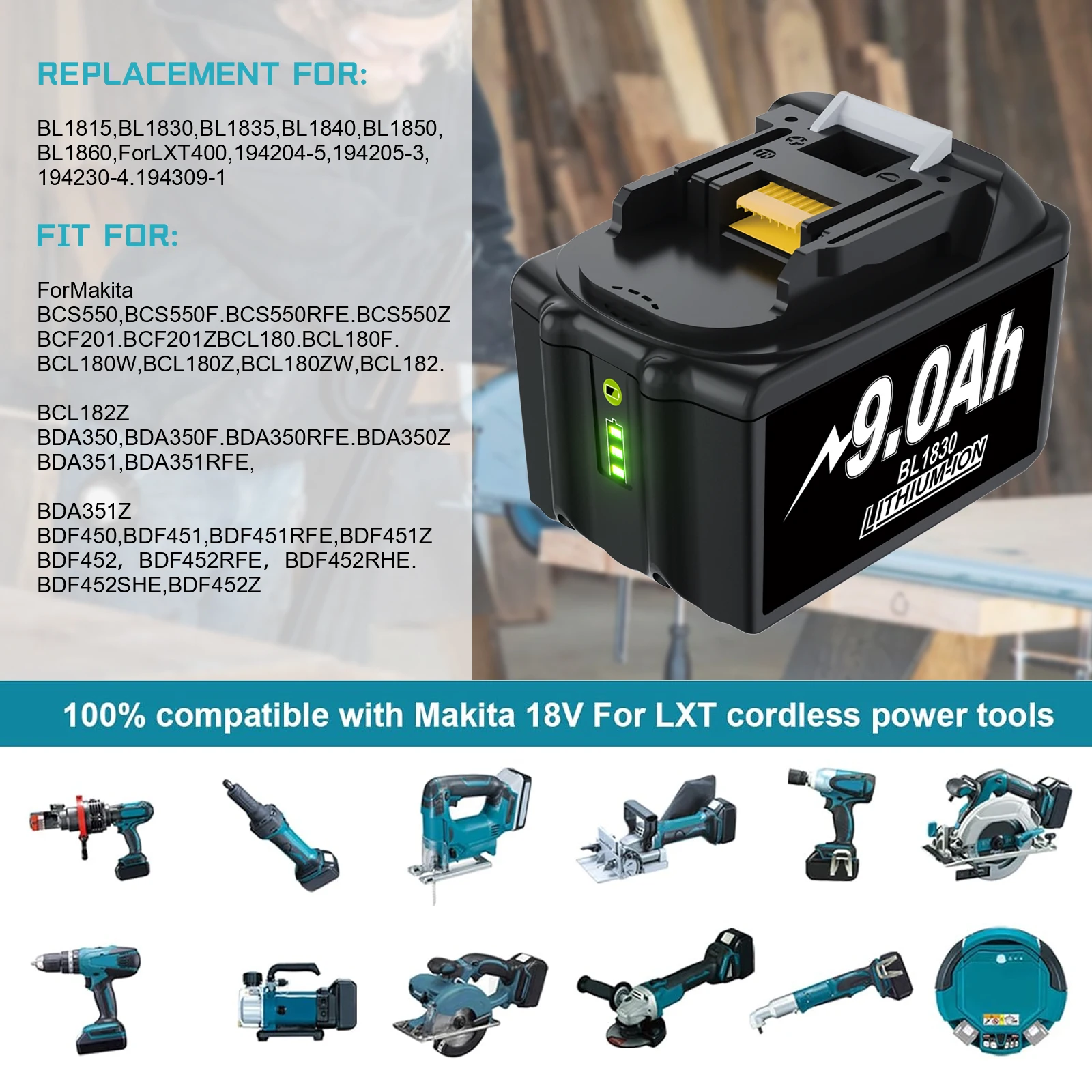 10 PCS For Makita 18V Battery Tools 6ah/9ah Replacement For Makita BL1830 BL1860 BL1890 Power Tool For Makita LXT Battery