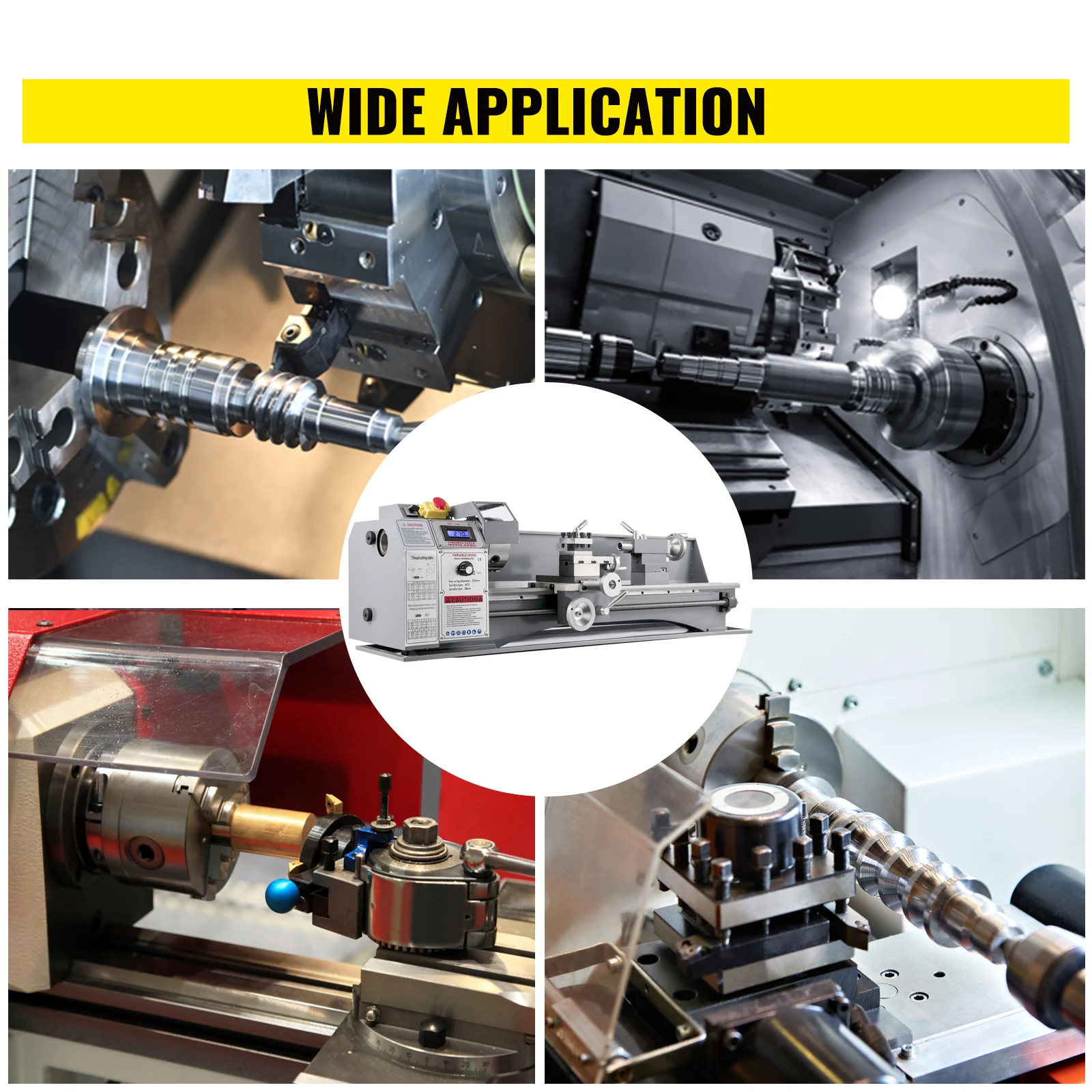 SucceBuy Mini Metal Lathe Machine 8.7x29.5 inch / 220x750MM 1100W Infinitely Variable Speed LED for Counter Face Turning Driling