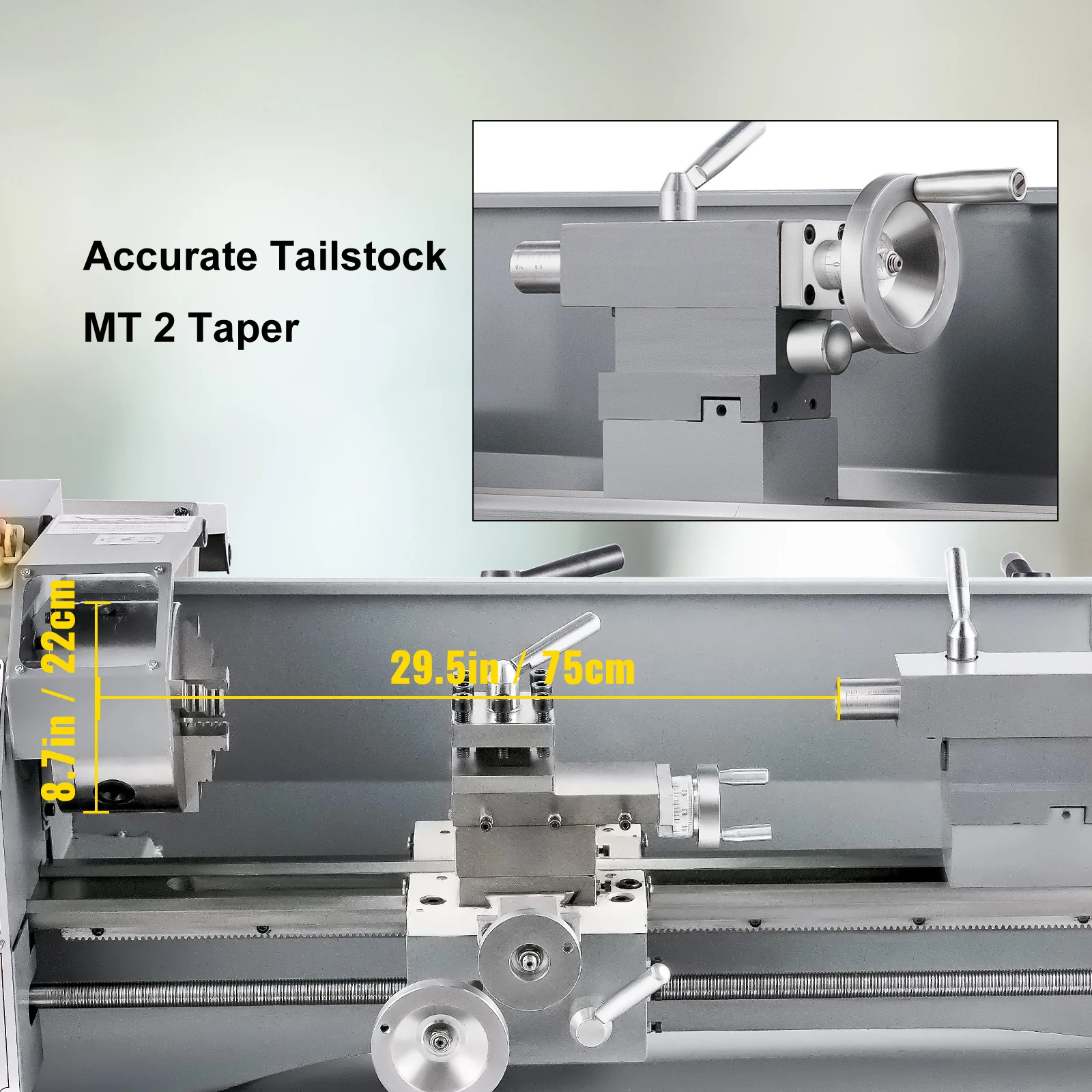 SucceBuy Mini Metal Lathe Machine 8.7x29.5 inch / 220x750MM 1100W Infinitely Variable Speed LED for Counter Face Turning Driling