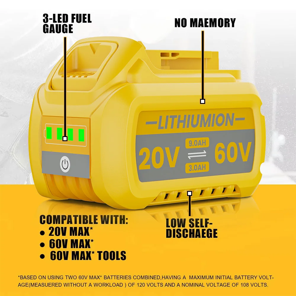 Replacement Battery For Dewalt 20V / 60V Lithium-ion Battery 21700 Rechargeable Battery For Dewalt DCD805 Impact Driver Tools