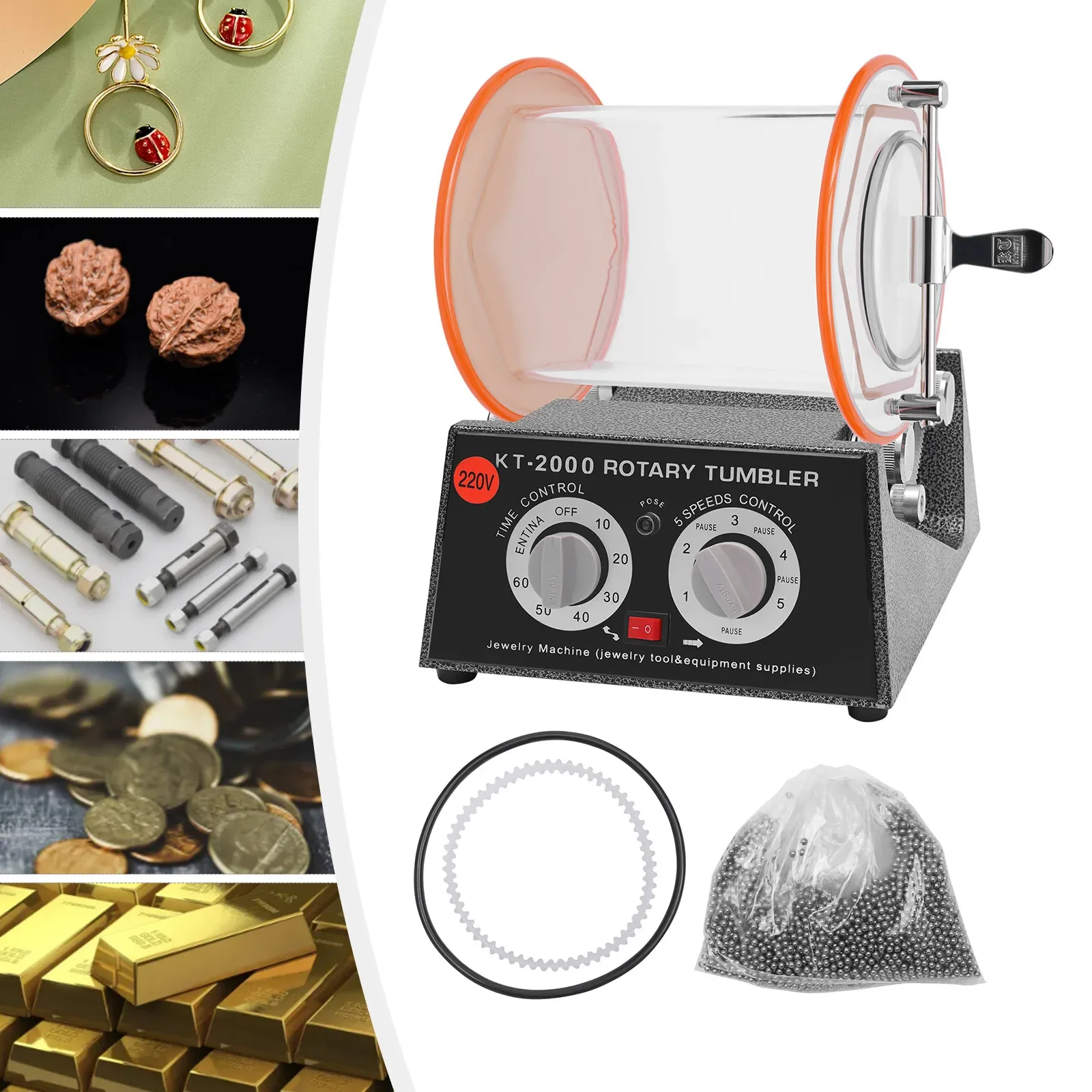 110V 80W Polishing Machine CE 5kg Capacity 5-speed Adjustable for Coins Metals Timing Design Wide Application Anti-corrosion
