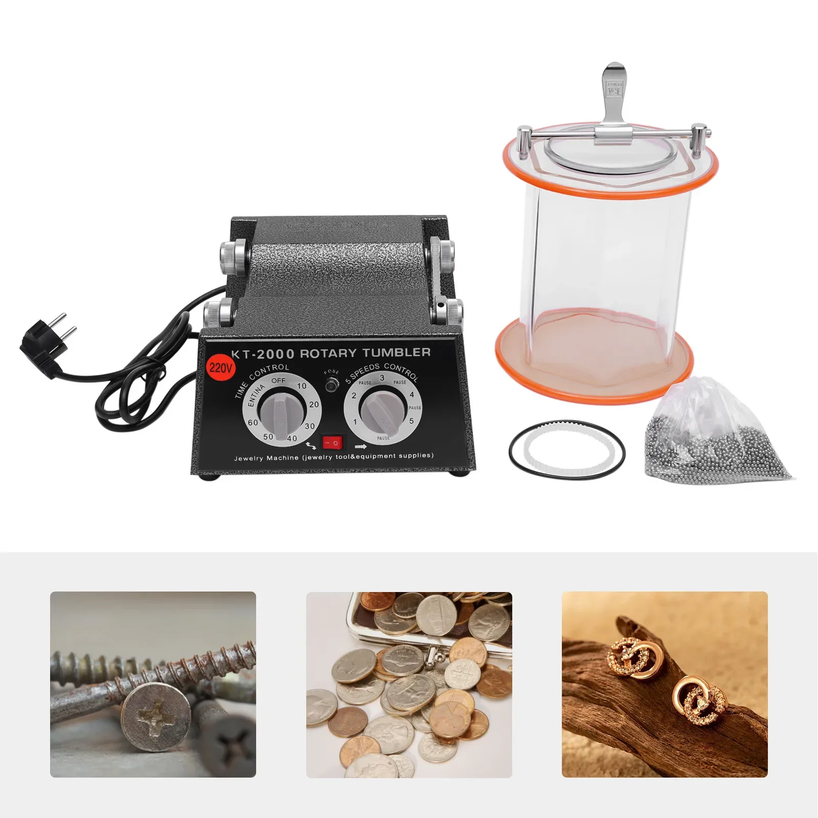 110V 80W Polishing Machine CE 5kg Capacity 5-speed Adjustable for Coins Metals Timing Design Wide Application Anti-corrosion