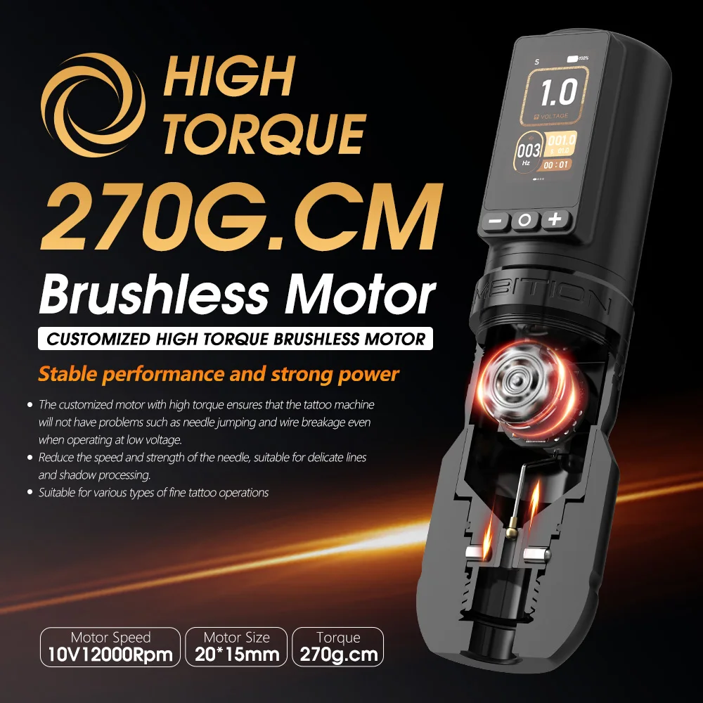 Ambition Soldier 270 Wireless Tattoo Machine 4.0mm+4.5mm Stroke Brushless Motor Pen Professional 2400mAh Battery Grip 34+42mm