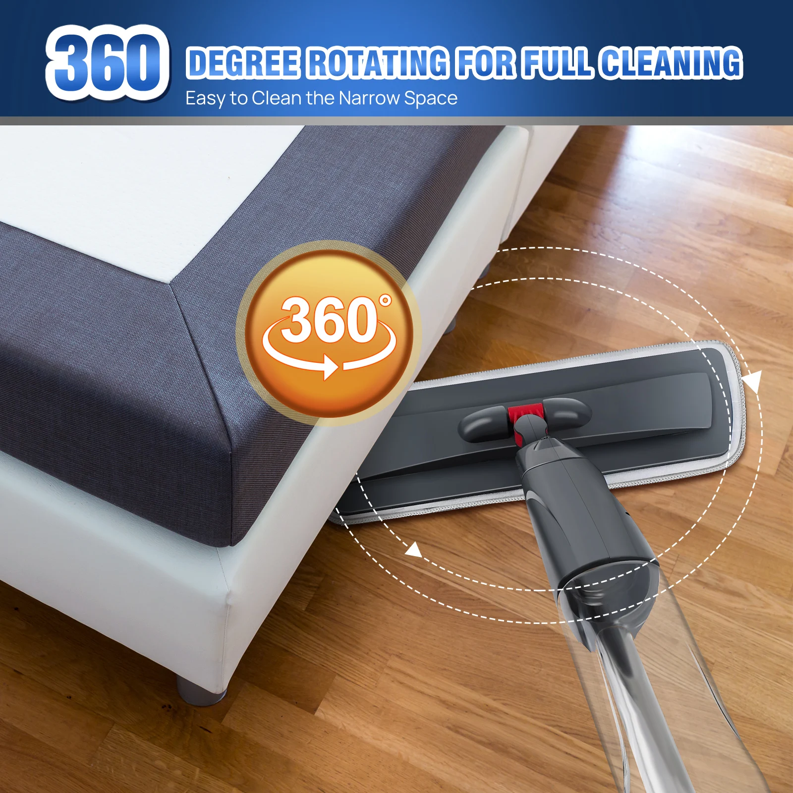 Wet and Dry Spray Mop Floor Wiper,with 3 Washable Microfibre Pads and 700ML Refill Bottle, 360° Swivel Head.