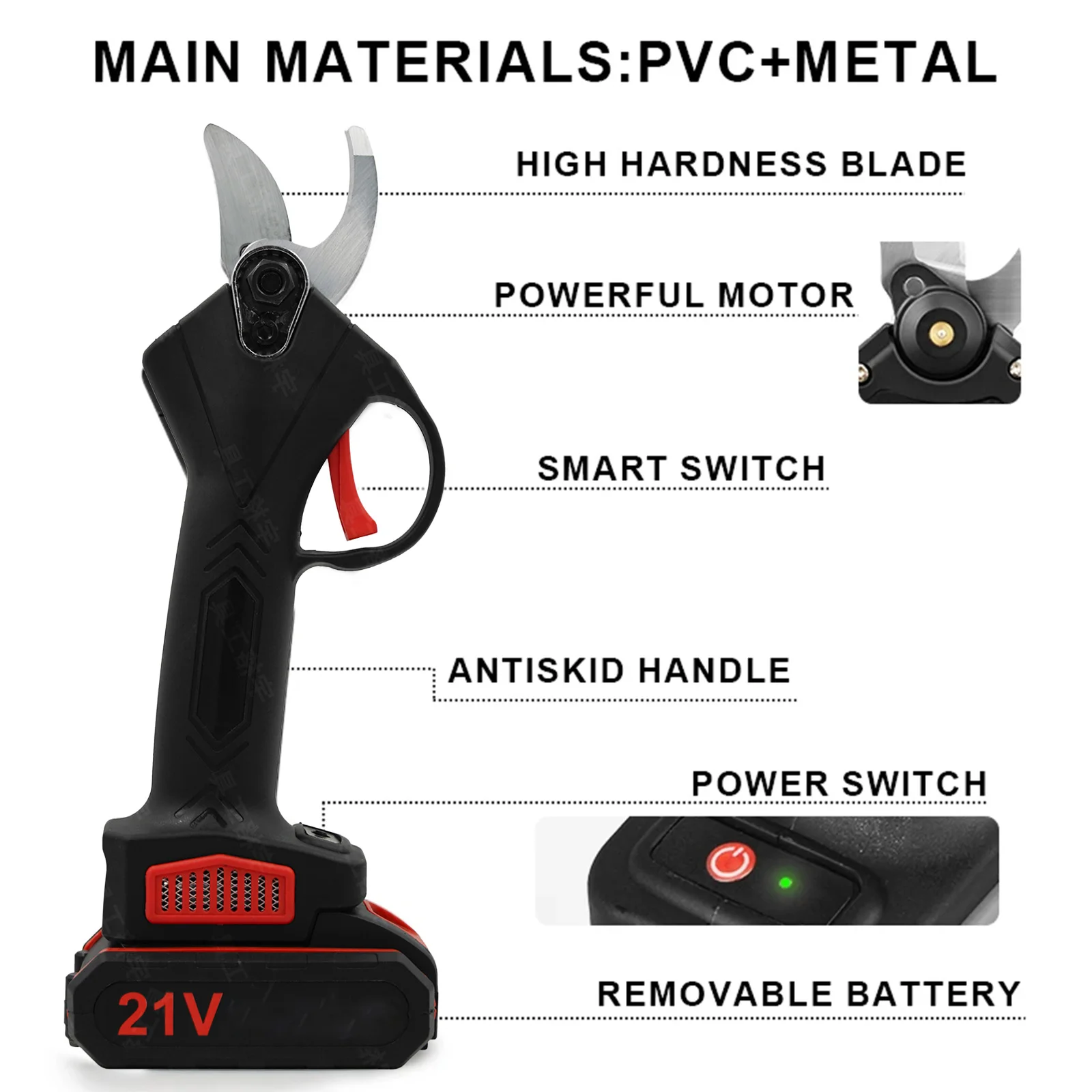1200W 25mm Cordless Electric Pruner Pruning Shears Fruit Tree Bonsai Pruning Branches Cutter Handheld Power Tool With 2pcs 21V