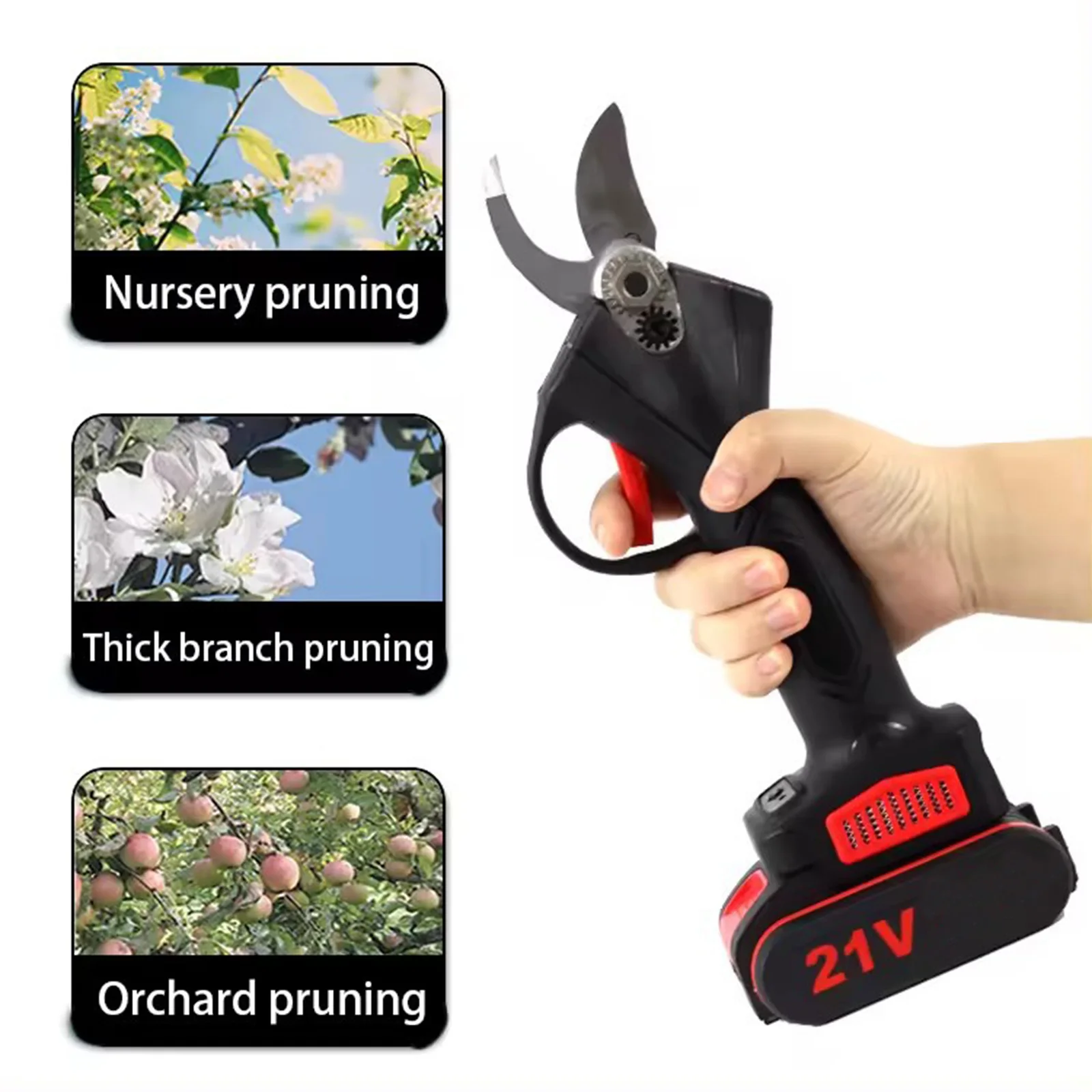 1200W 25mm Cordless Electric Pruner Pruning Shears Fruit Tree Bonsai Pruning Branches Cutter Handheld Power Tool With 2pcs 21V