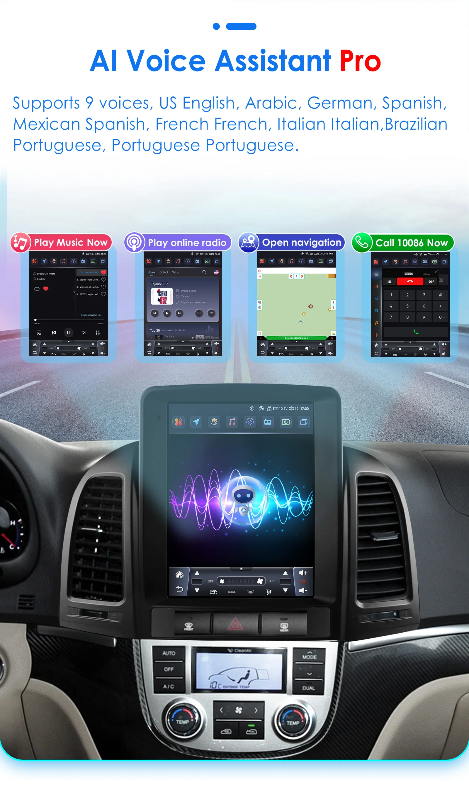 9.7inch 2DIN Android 13 Car Radio for Hyundai Santa Fe II CM 2006-2012 Multimedia Stereo VerticalScreen Carplay Panoramic Camera