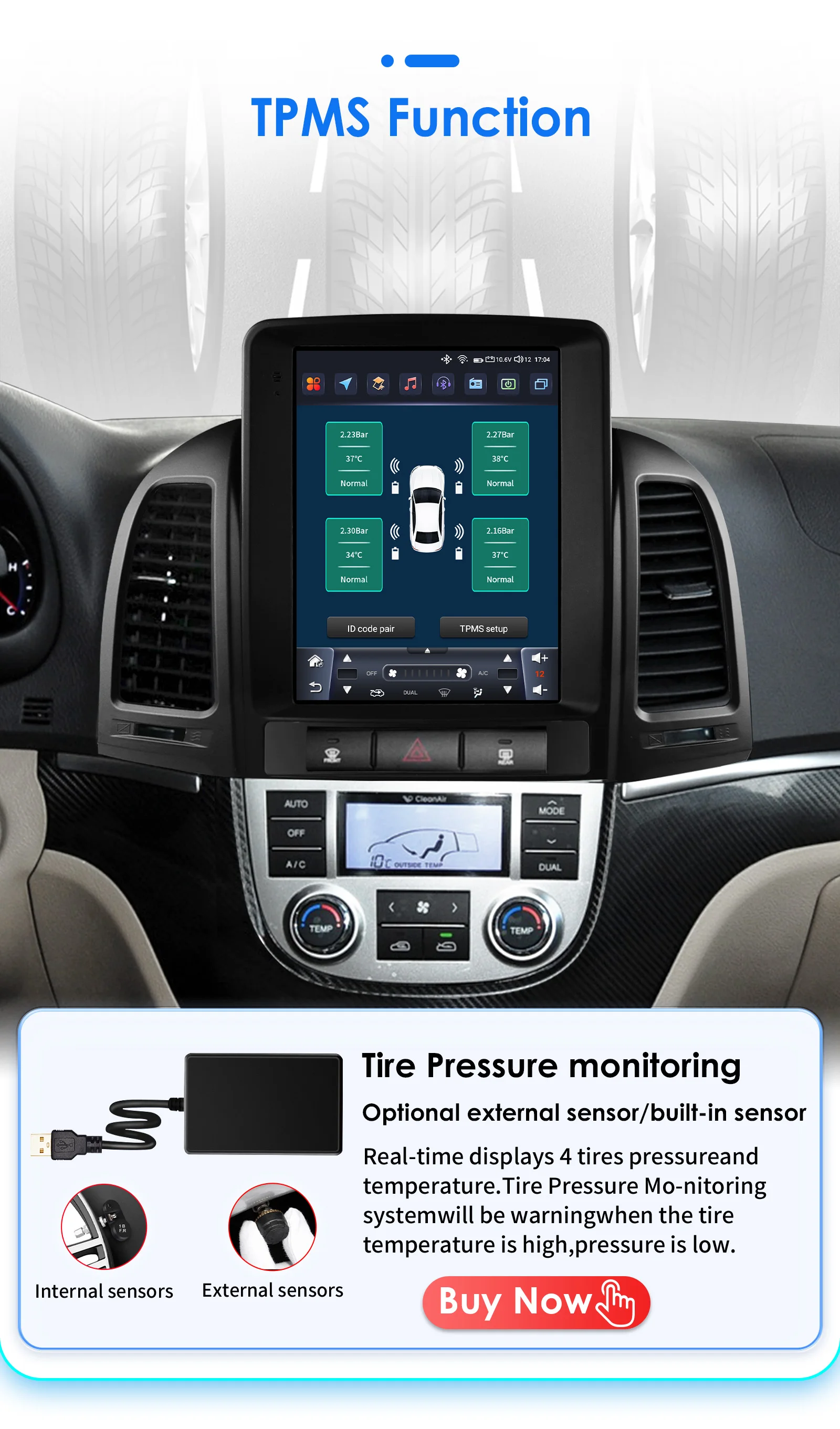 9.7inch 2DIN Android 13 Car Radio for Hyundai Santa Fe II CM 2006-2012 Multimedia Stereo VerticalScreen Carplay Panoramic Camera