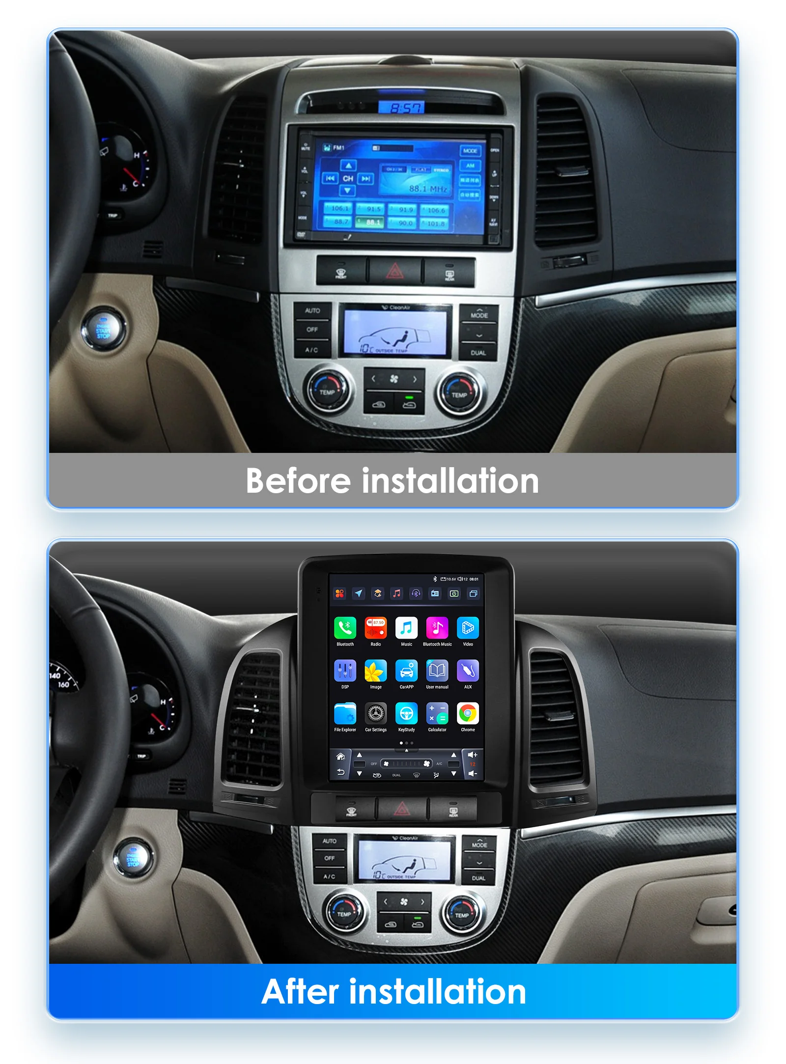 9.7inch 2DIN Android 13 Car Radio for Hyundai Santa Fe II CM 2006-2012 Multimedia Stereo VerticalScreen Carplay Panoramic Camera
