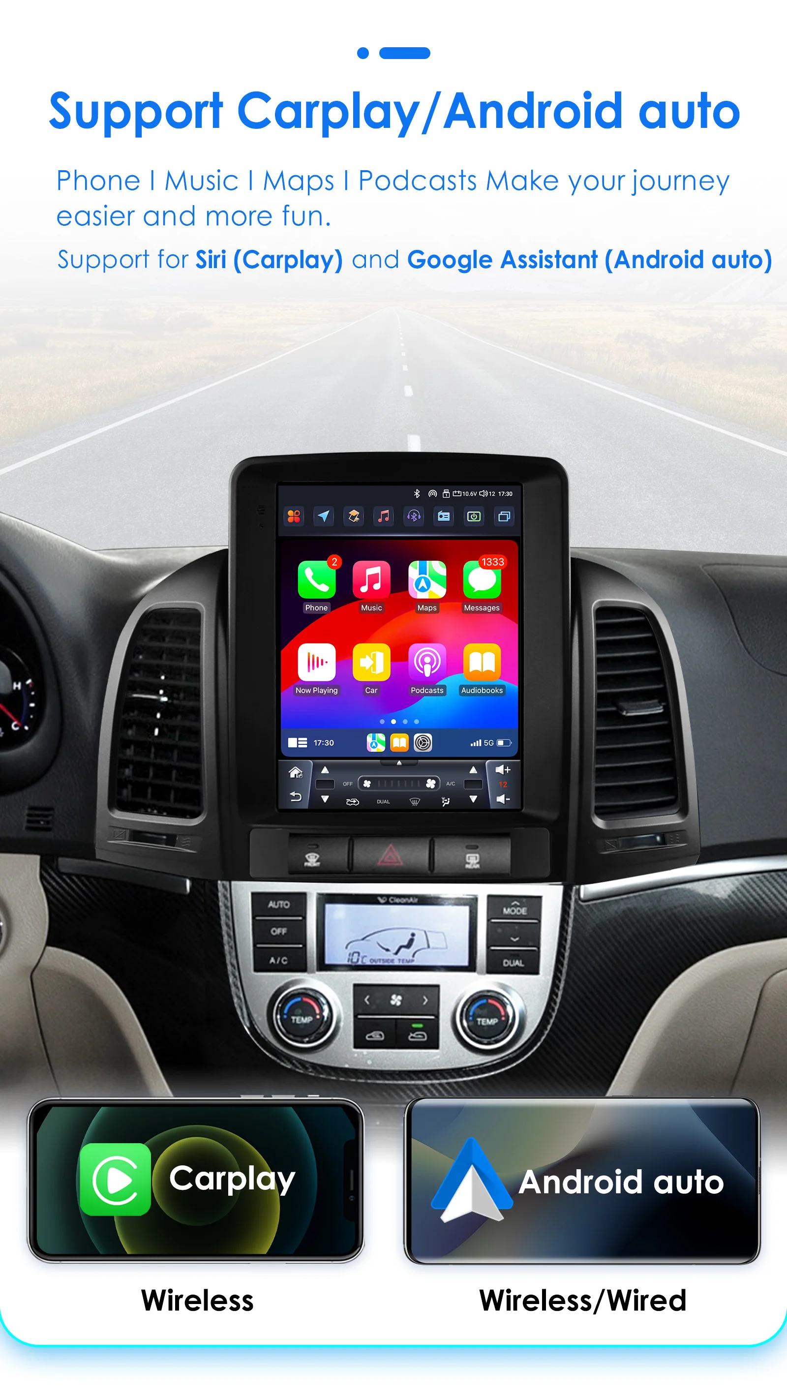 9.7inch 2DIN Android 13 Car Radio for Hyundai Santa Fe II CM 2006-2012 Multimedia Stereo VerticalScreen Carplay Panoramic Camera