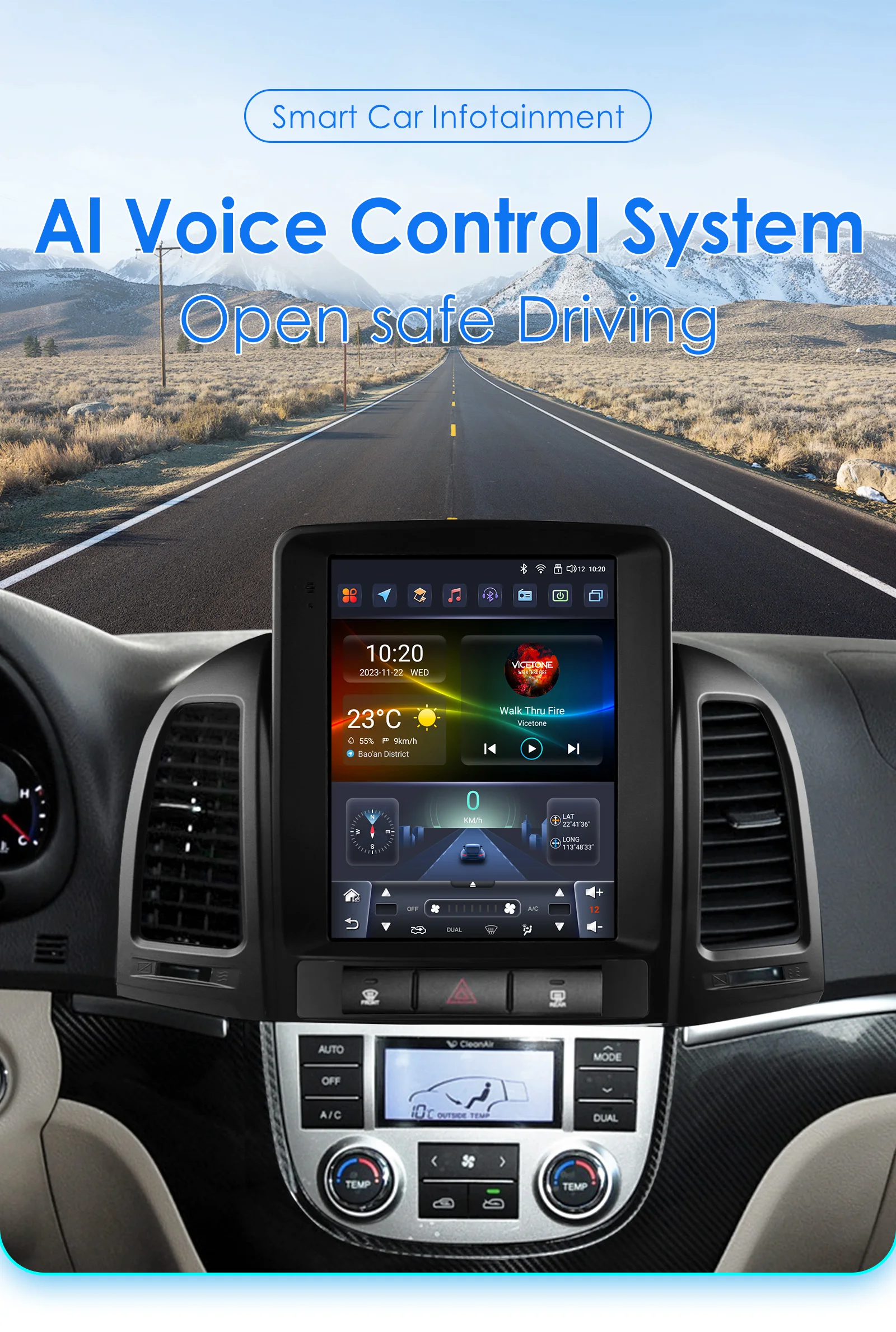 9.7inch 2DIN Android 13 Car Radio for Hyundai Santa Fe II CM 2006-2012 Multimedia Stereo VerticalScreen Carplay Panoramic Camera