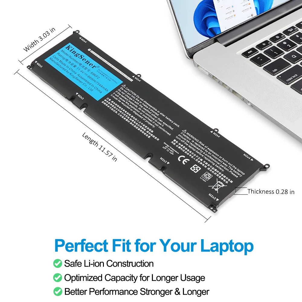 KingSener 69KF2 Laptop Battery for DELL XPS 15 9500 9510 9520 9530 Precision 5550 5560 G15 5510 5511 5520 5515 5521 G7 15 7500 P91F P87F 86WH Free Tools