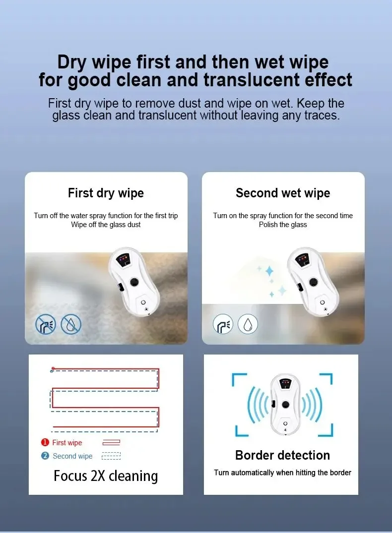 DIVEDEER Window Cleaning Robot Water Spray Ultrathin electric Window Robot Vacuum Cleaner for Home