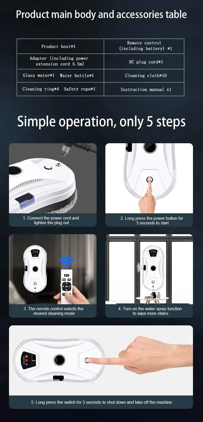 DIVEDEER Window Cleaning Robot Water Spray Ultrathin electric Window Robot Vacuum Cleaner for Home