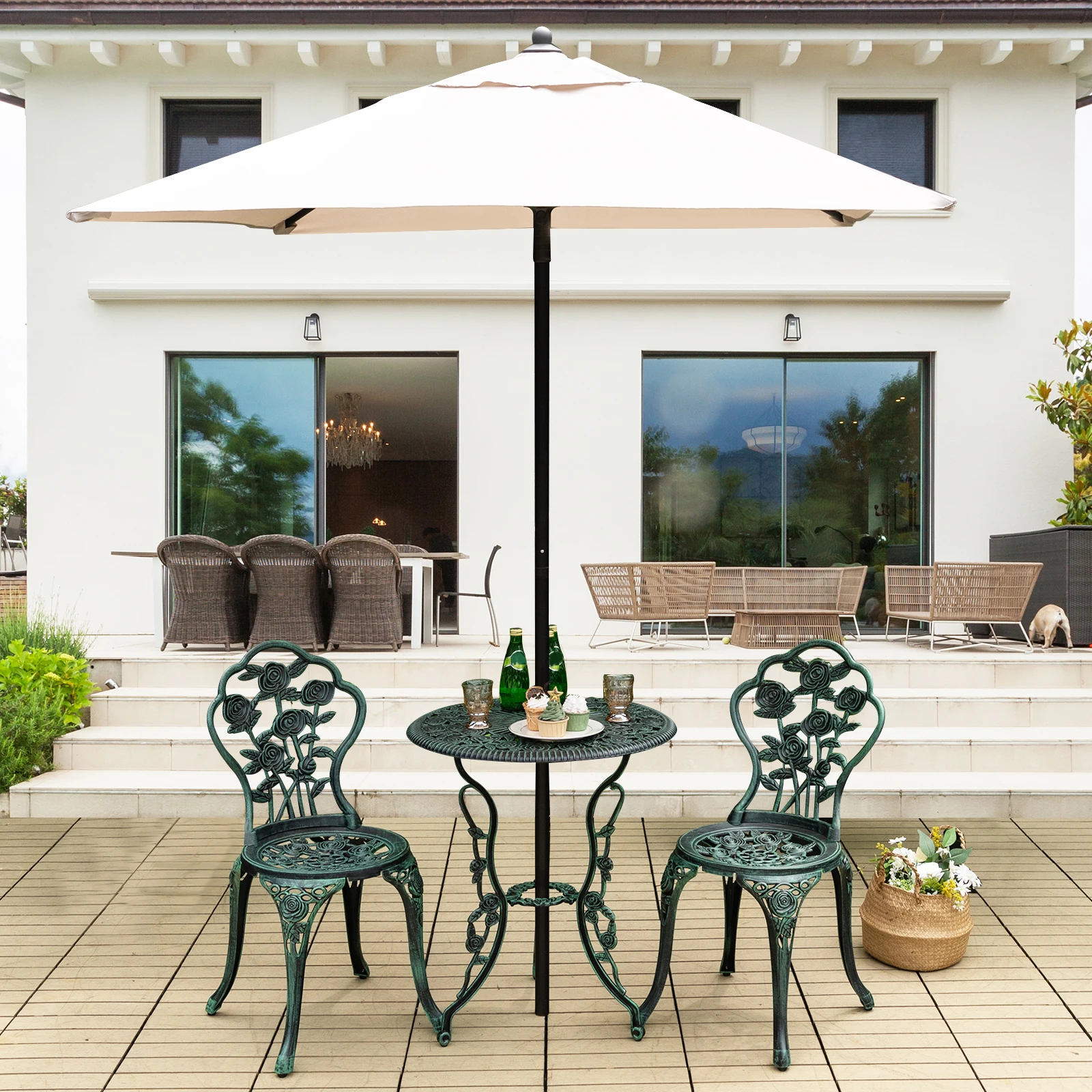 3-TLG. Garden furniture set, balcony set with 2 chairs and table, balcony furniture in cast aluminum and cast iron, patio furniture
