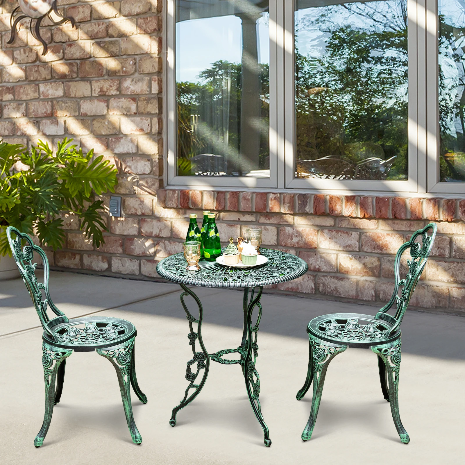 3-TLG. Garden furniture set, balcony set with 2 chairs and table, balcony furniture in cast aluminum and cast iron, patio furniture