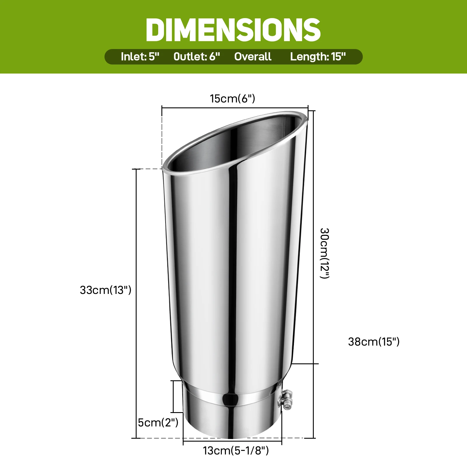 2.5" in 3.5'' out 9.5" Long Stainless Steel Bolt-On Slanted Cut Exhaust Tailpipe Tip Decoration Exhaust Tips Square End