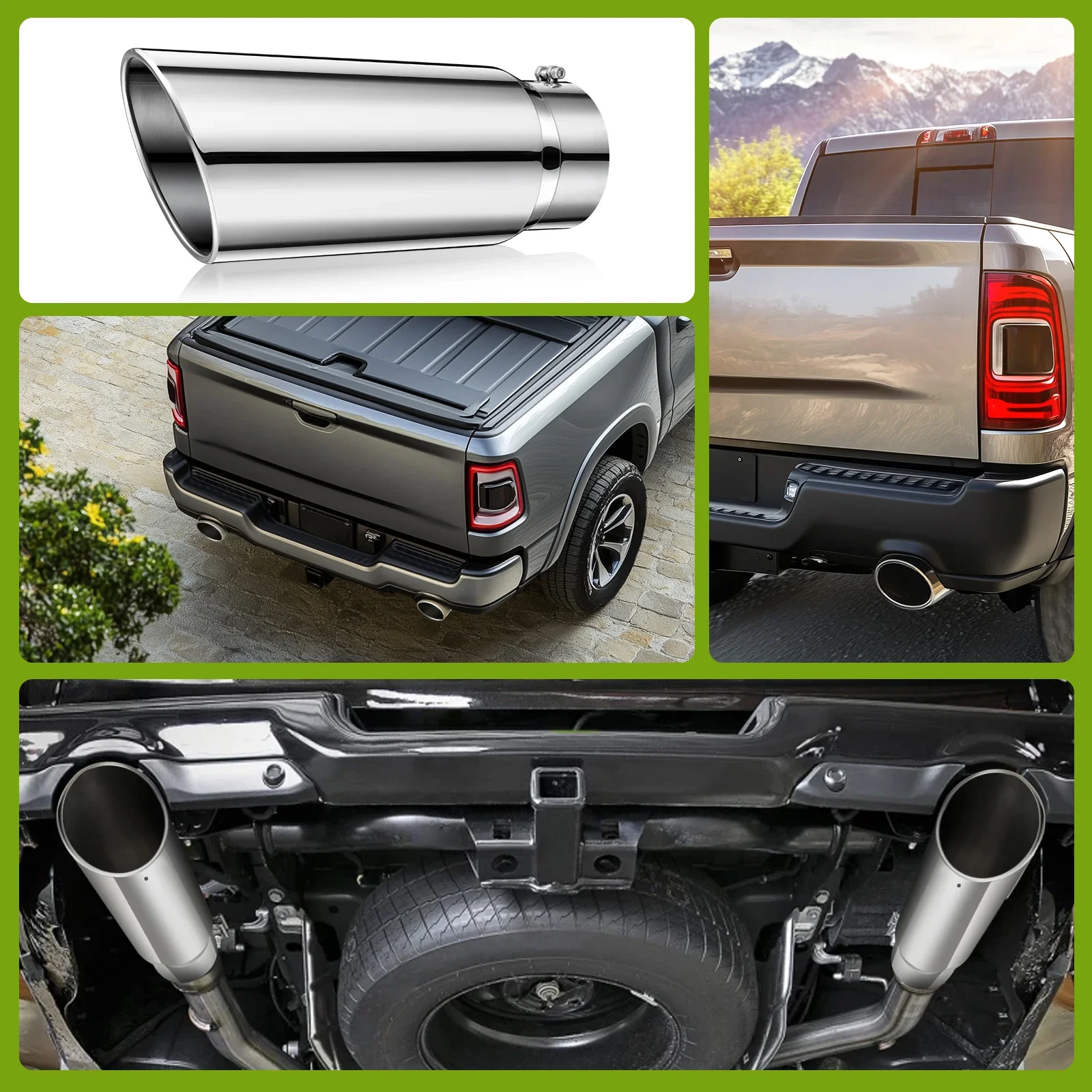 2.5" in 3.5'' out 9.5" Long Stainless Steel Bolt-On Slanted Cut Exhaust Tailpipe Tip Decoration Exhaust Tips Square End