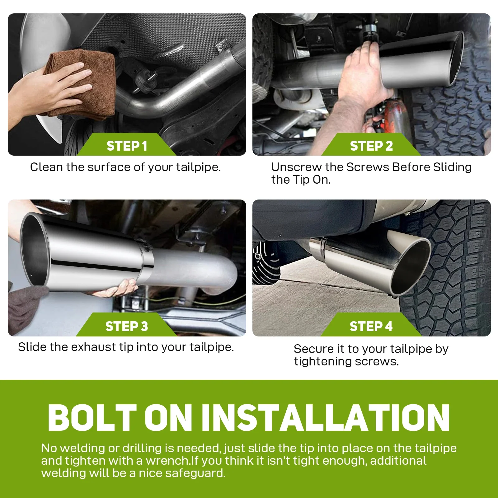 2.5" in 3.5'' out 9.5" Long Stainless Steel Bolt-On Slanted Cut Exhaust Tailpipe Tip Decoration Exhaust Tips Square End