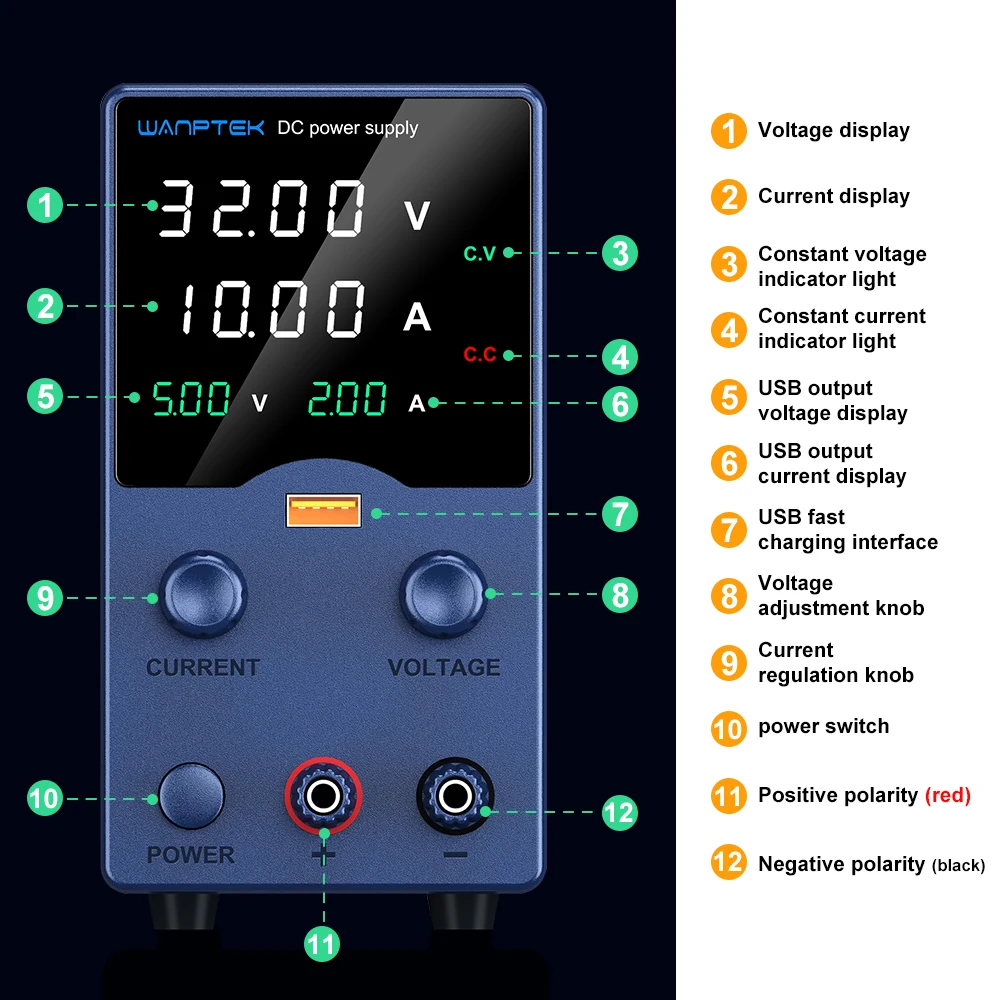 Wanptek Laboratory Power Supply 30V 5A 30V 10A 60V 5A 120V 3A Encoder Adjustable Voltage Current Lab Bench DC Power Supply