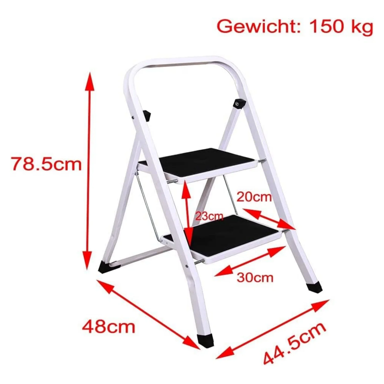 BRIEFNESS Folding 2 Step Stool Portable Step Ladder Home Kitchen Lightweight Ladder Steel Step Ladder Tread Pad