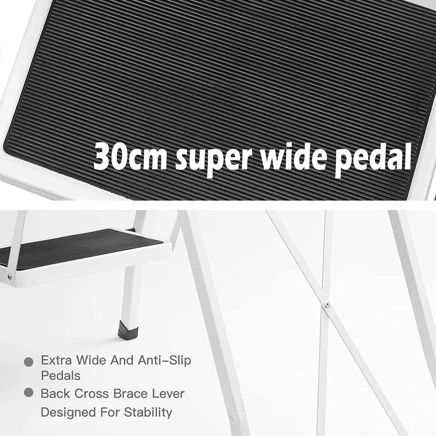BRIEFNESS Folding 2 Step Stool Portable Step Ladder Home Kitchen Lightweight Ladder Steel Step Ladder Tread Pad