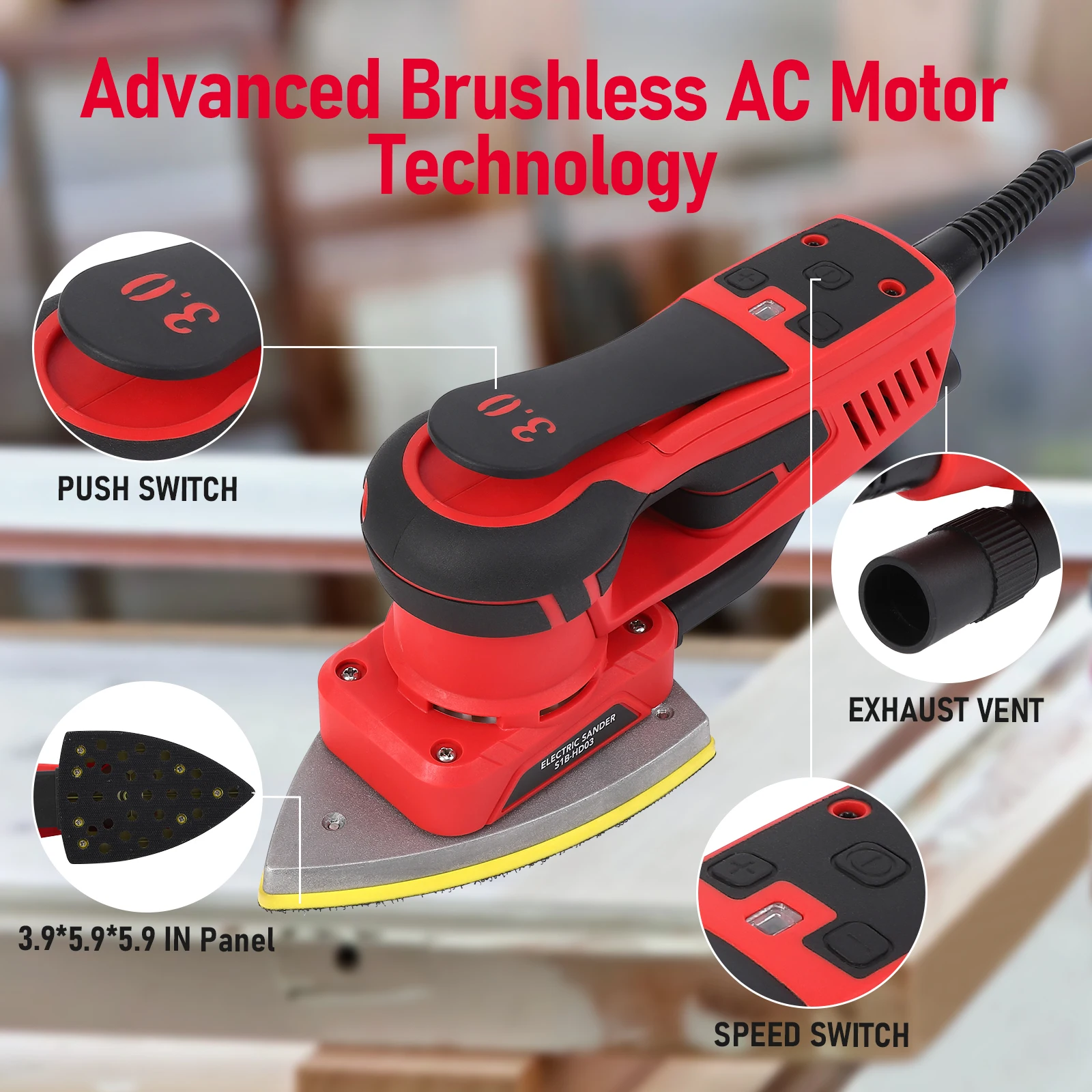 350W Electric Detail Sander with 12 Sanding Paper Brushless Motor Mouse Sander Powerful 10000 RPM For Wood Working Polishing
