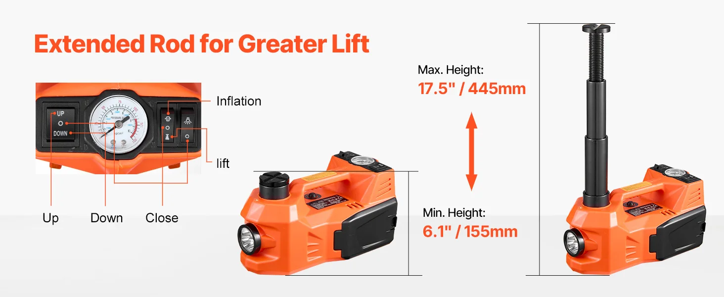 SucceBuy Electric Car Jack, 5T Electric Scissor Jack with Built-In Inflator 12V Tire Changer with LED Light for Sedan SUV Truck
