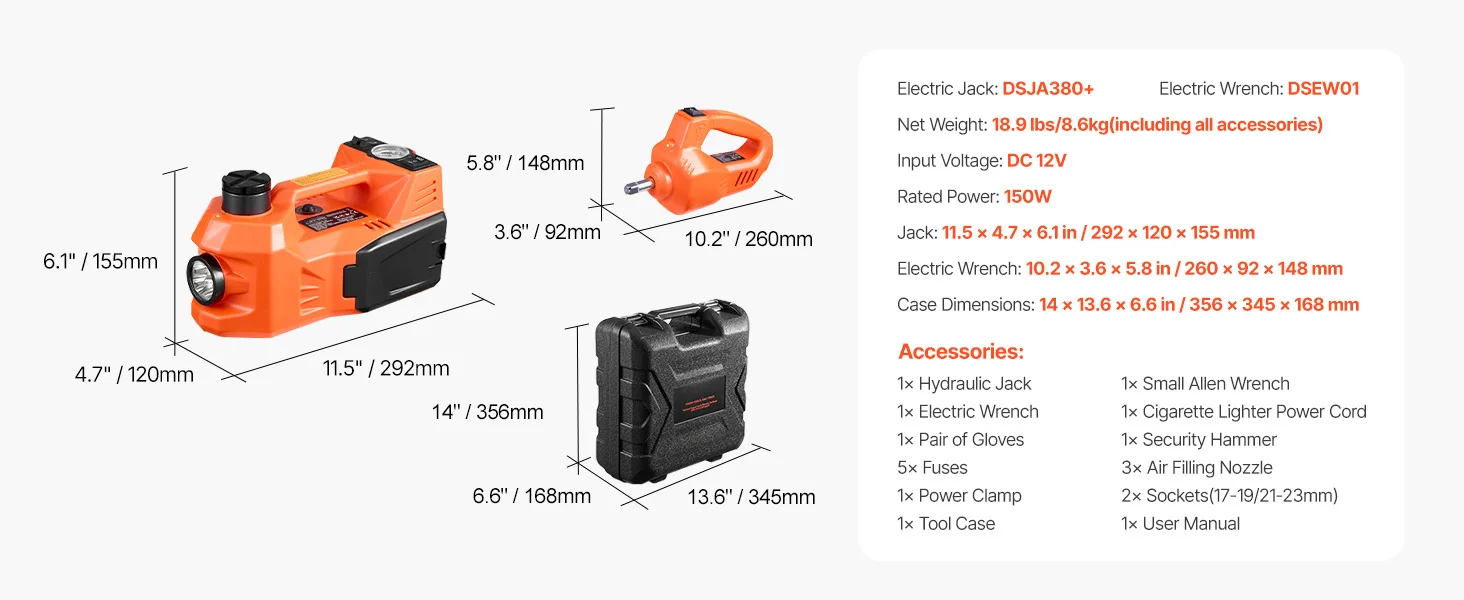 SucceBuy Electric Car Jack, 5T Electric Scissor Jack with Built-In Inflator 12V Tire Changer with LED Light for Sedan SUV Truck