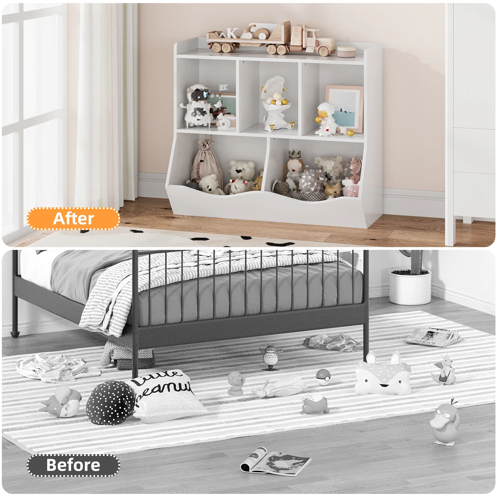 Kids Bookshelf and Bookcase Toy Storage Multi Shelf with Cubby Organizer Cabinet for Boys Girls,for Children Playroom,WHITE